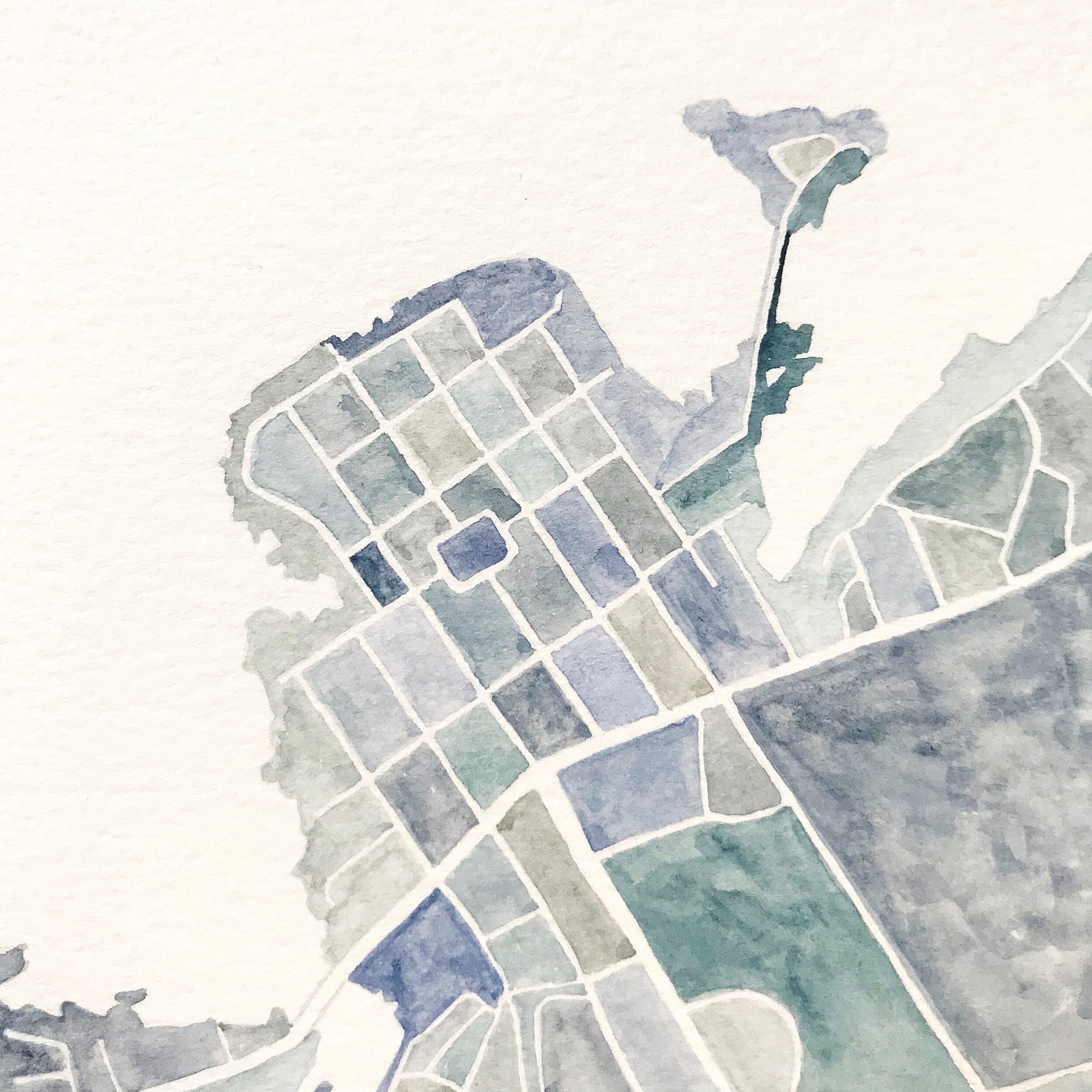 CLAYTON Watercolor Blocks Map: ORIGINAL PAINTING (Commission)