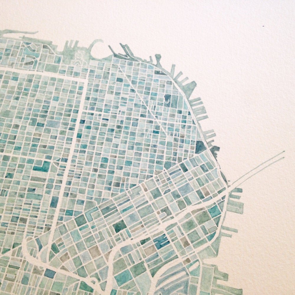 SAN FRANCISCO Watercolor City Blocks Map: ORIGINAL PAINTING (Commission)