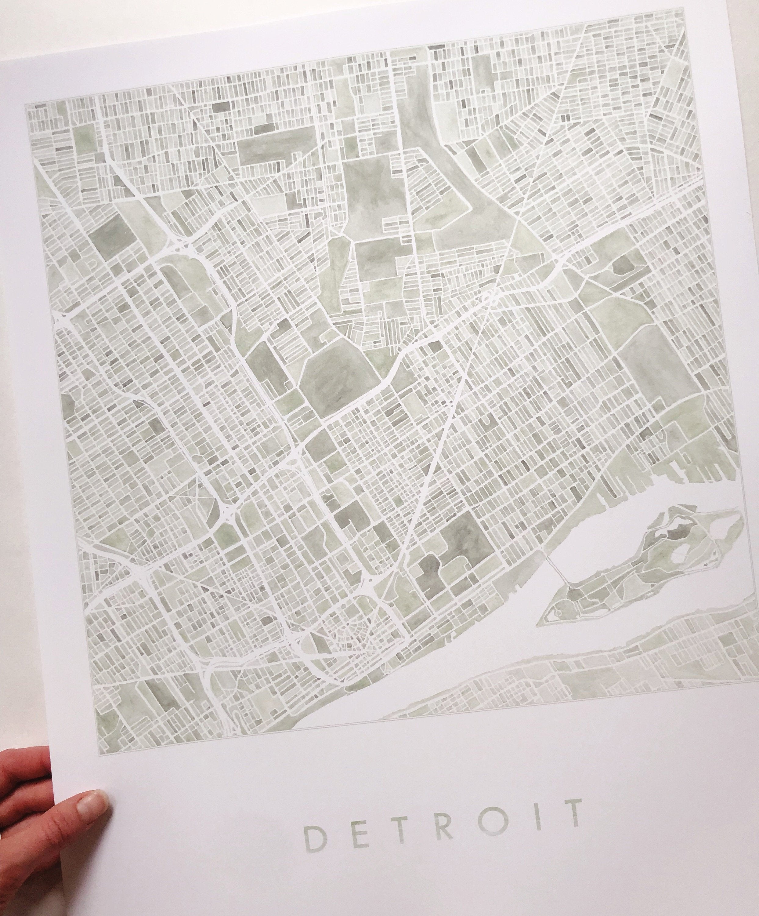 DETROIT Watercolor City Blocks Map: PRINT