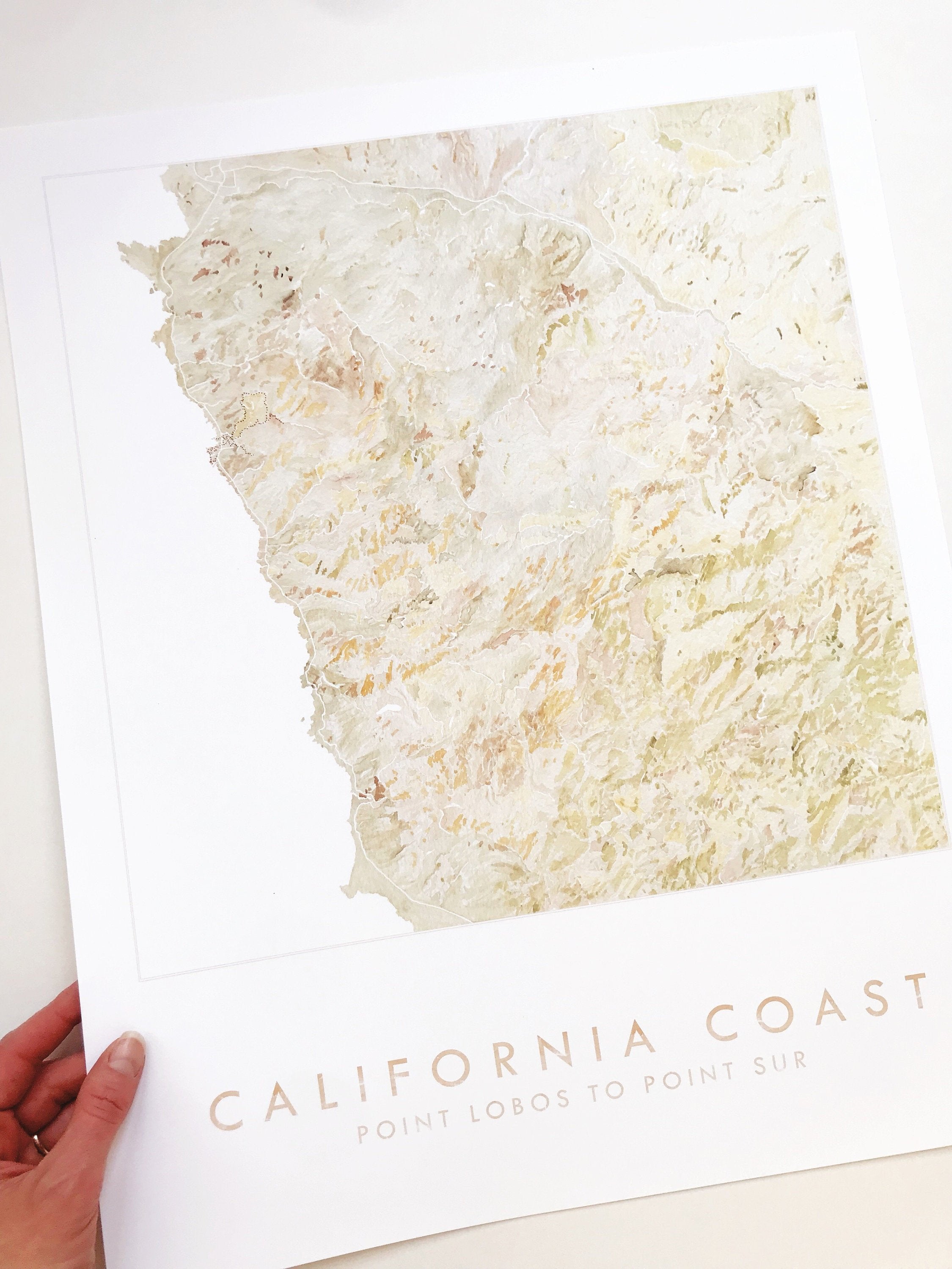 CALIFORNIA Coast Point Lobos to Point Sur Topographical Watercolor Map: PRINT