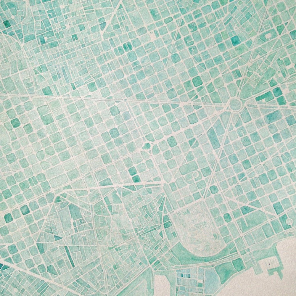 BARCELONA Watercolor City Blocks Map: ORIGINAL PAINTING (Commission)