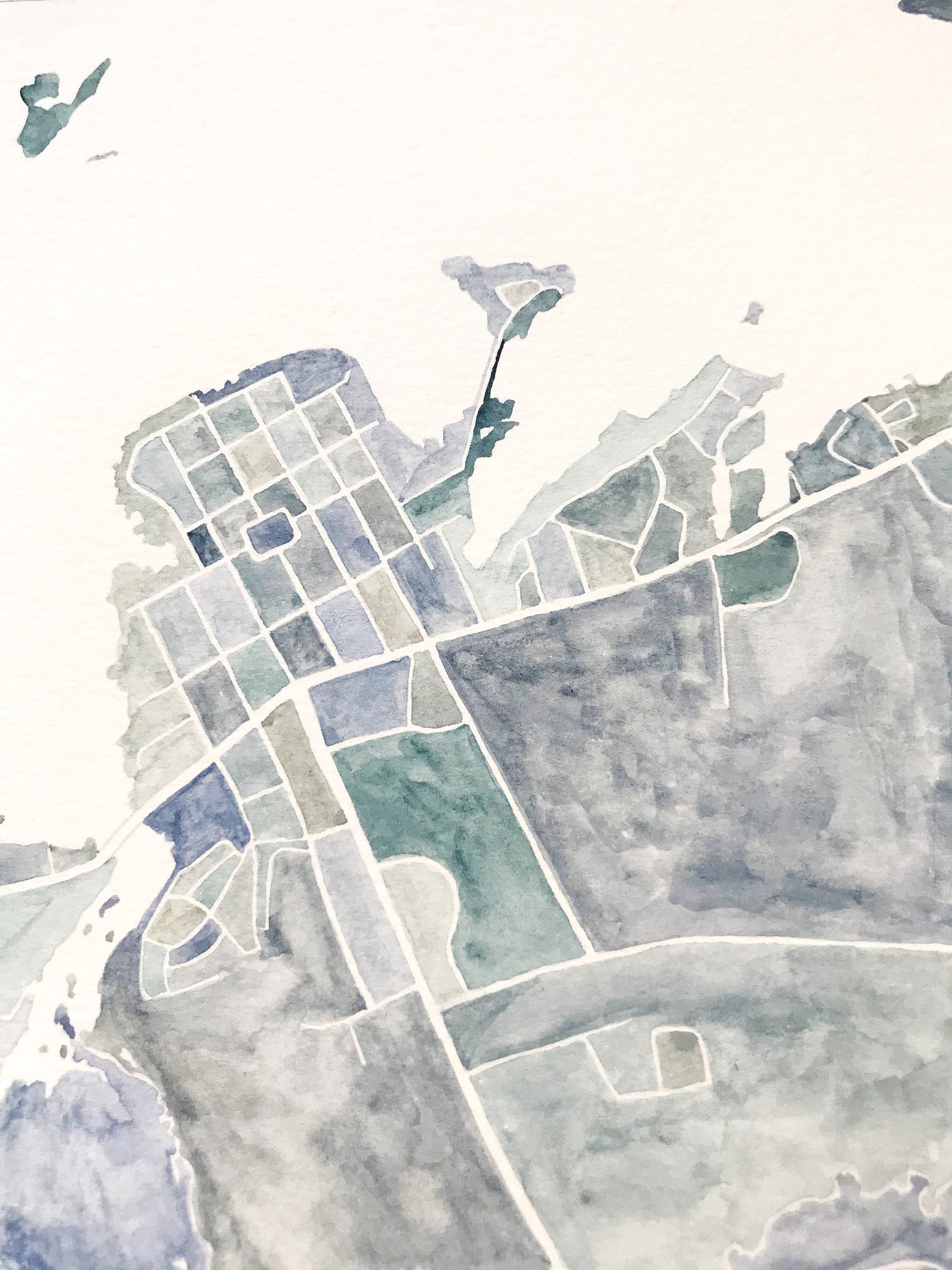 CLAYTON Watercolor Blocks Map: ORIGINAL PAINTING (Commission)
