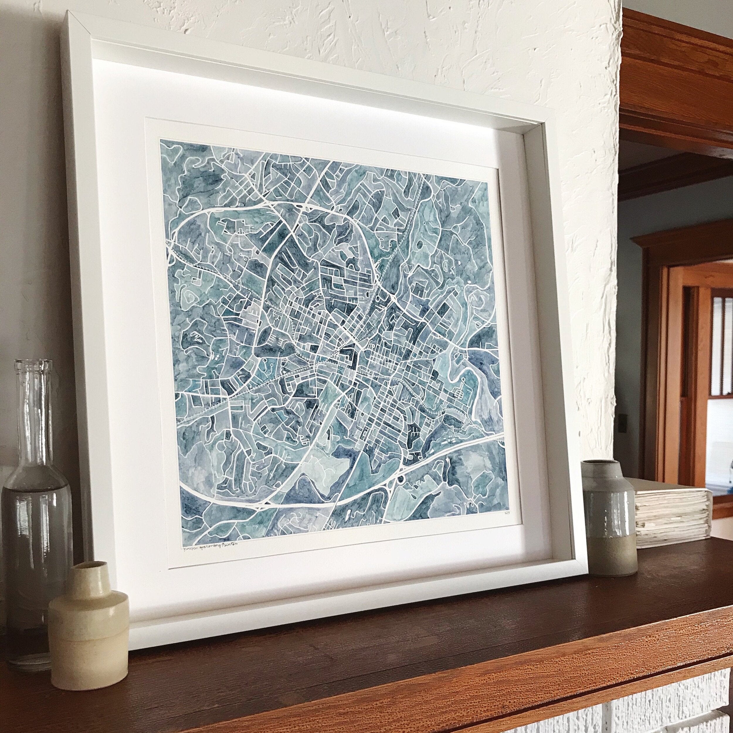 CHARLOTTESVILLE Watercolor City Blocks Map: ORIGINAL PAINTING (Commission)