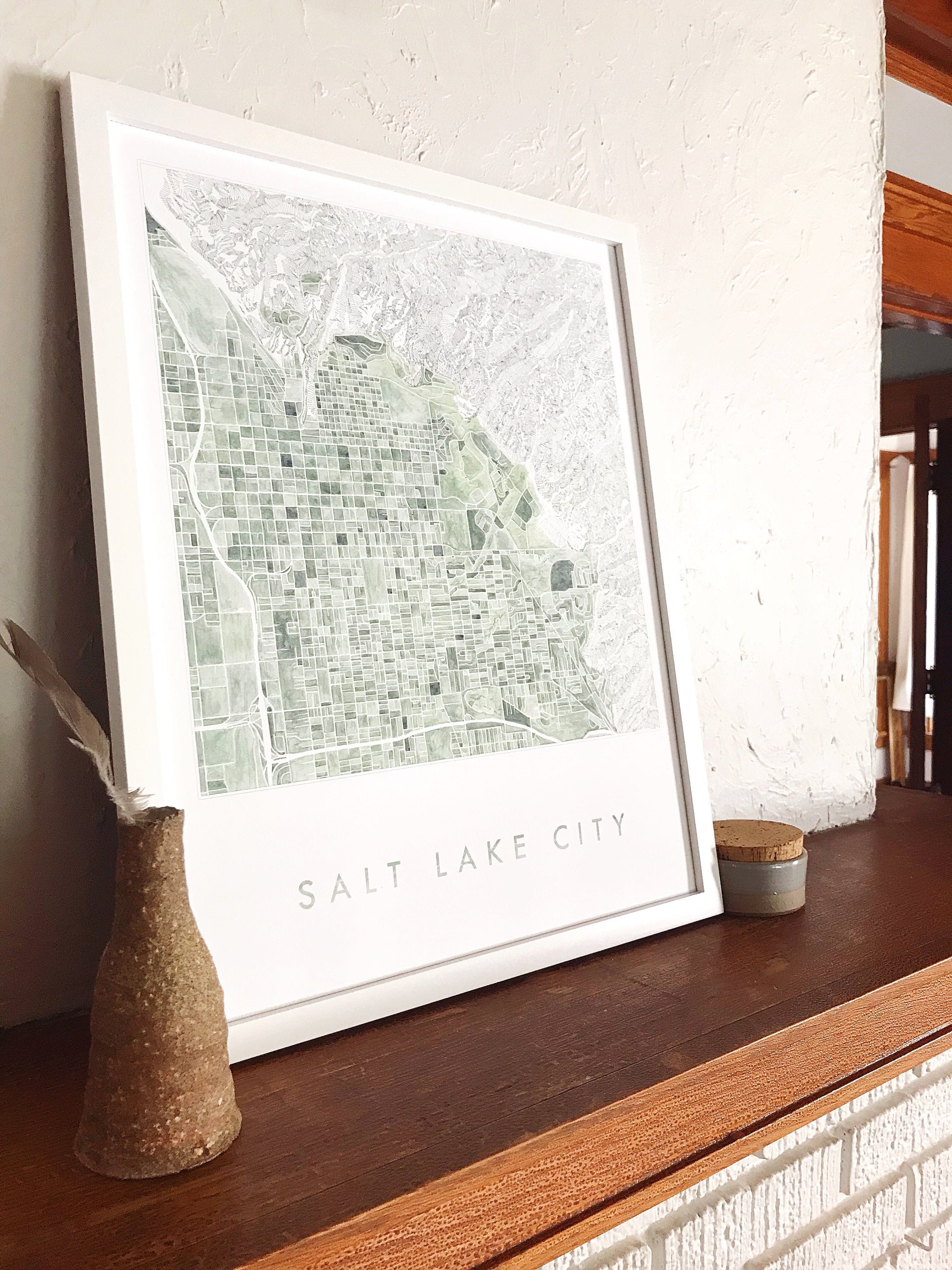SALT LAKE CITY Watercolor City Blocks + Topographic Map: PRINT