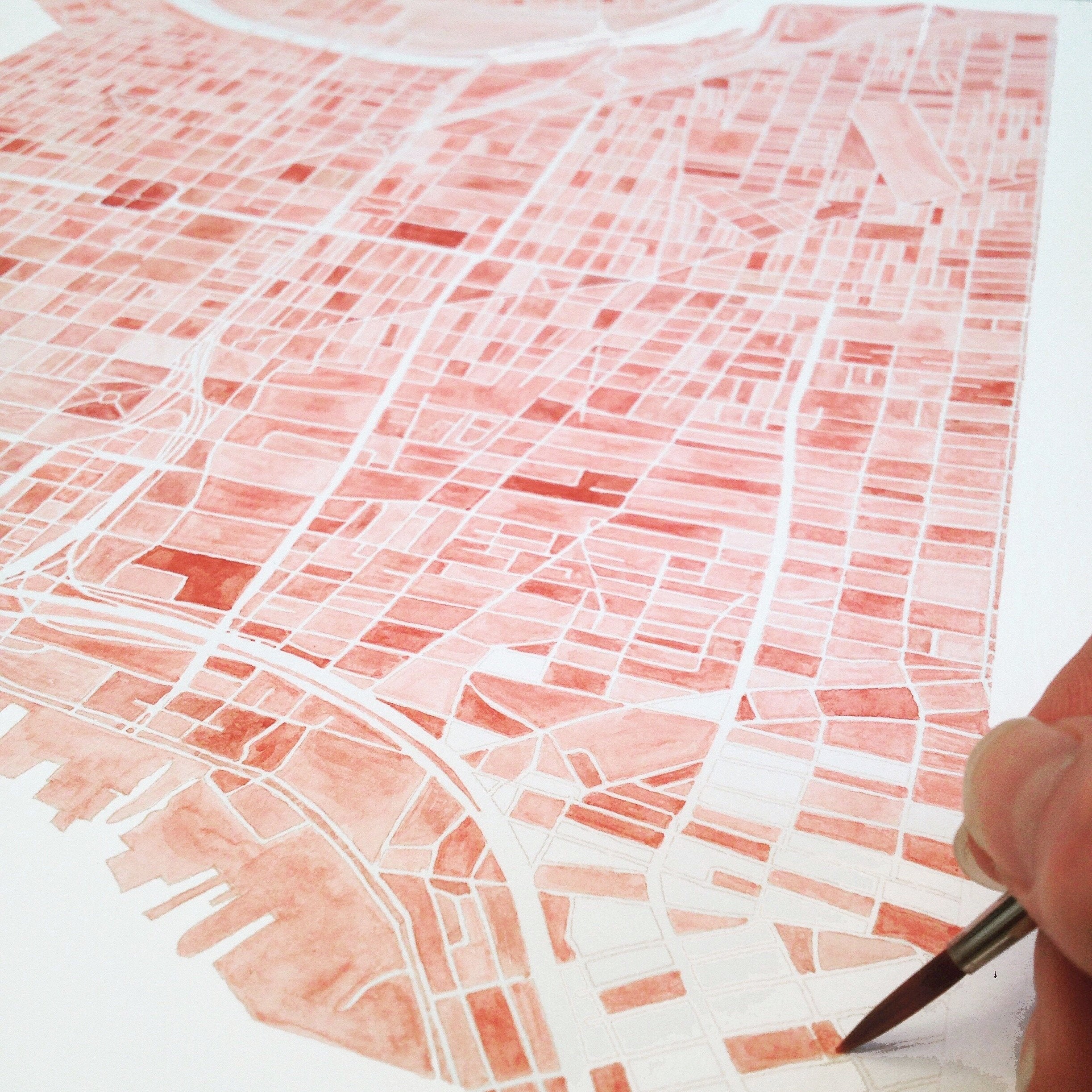 PHILADELPHIA Watercolor City Blocks Map: ORIGINAL PAINTING (Commission)