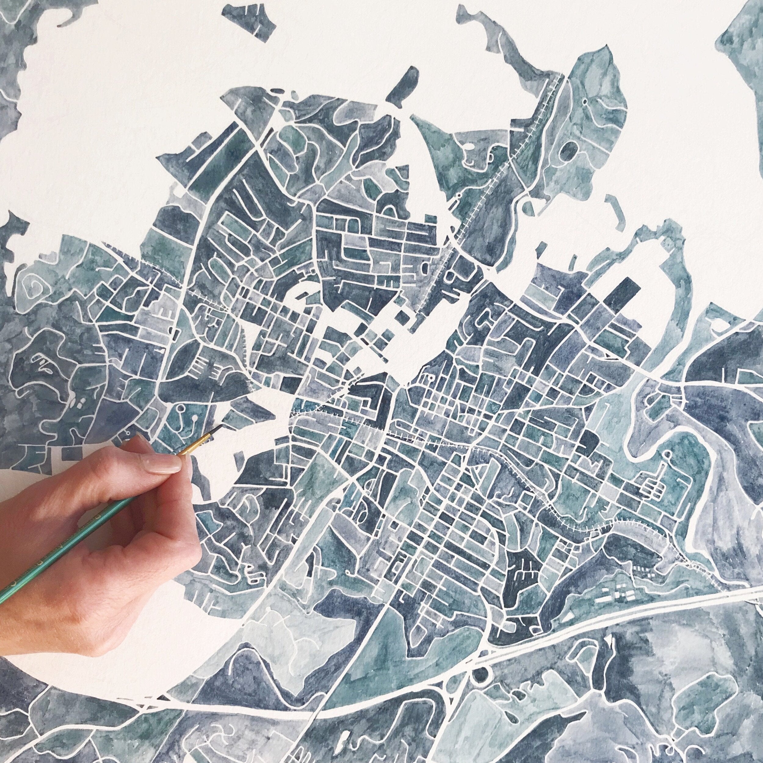 CHARLOTTESVILLE Watercolor City Blocks Map: ORIGINAL PAINTING (Commission)