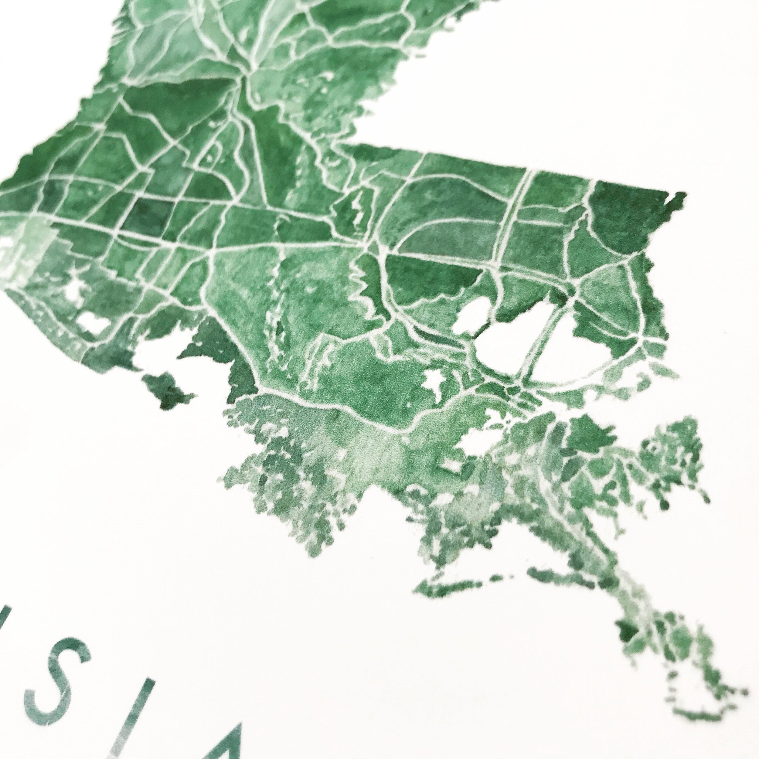 LOUISIANA Watercolor State Map: PRINT