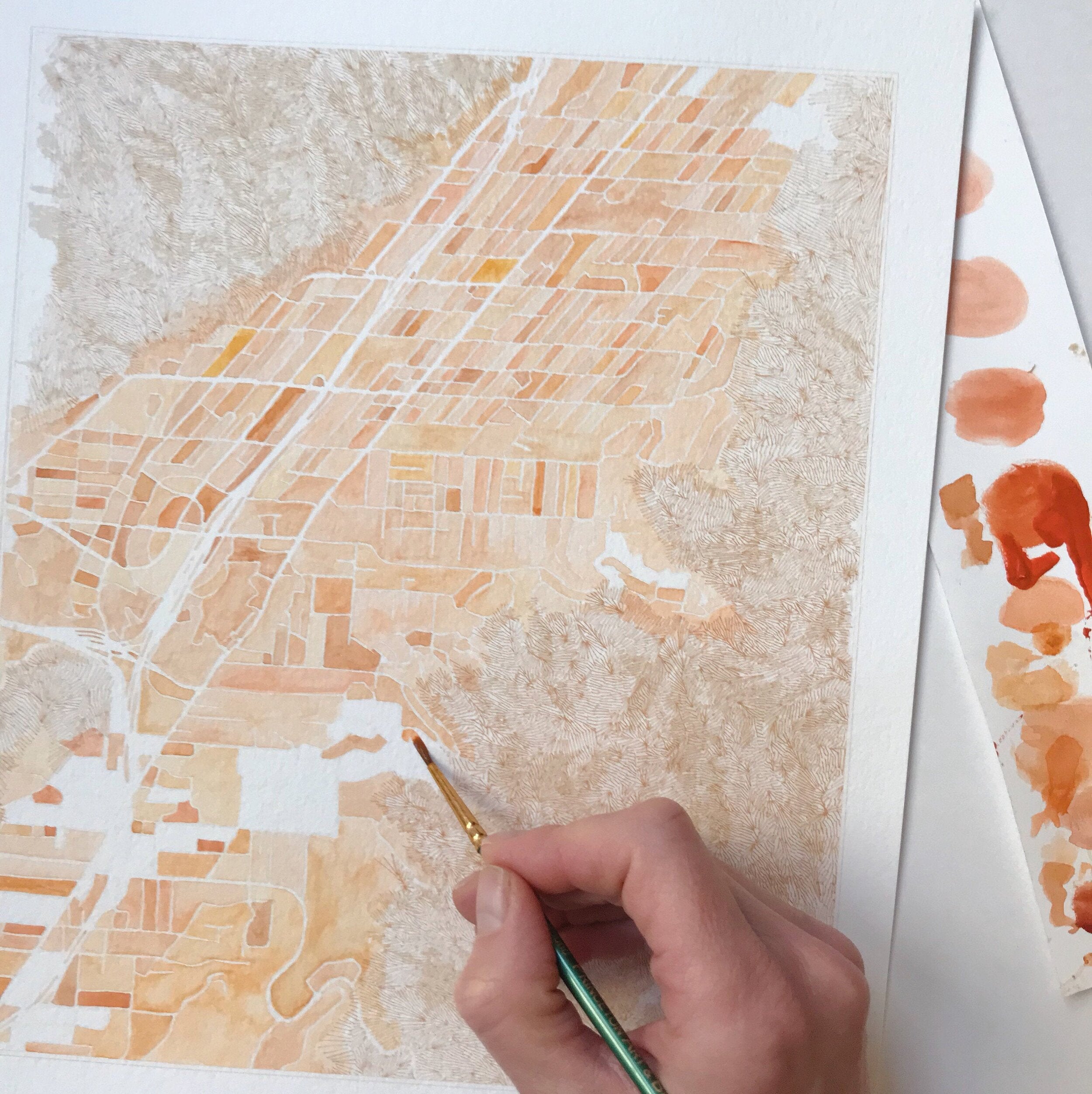 La CRESCENTA  Montrose La Cañada Flintridge Watercolor City Blocks + Topographical Watercolor Map: PRINT