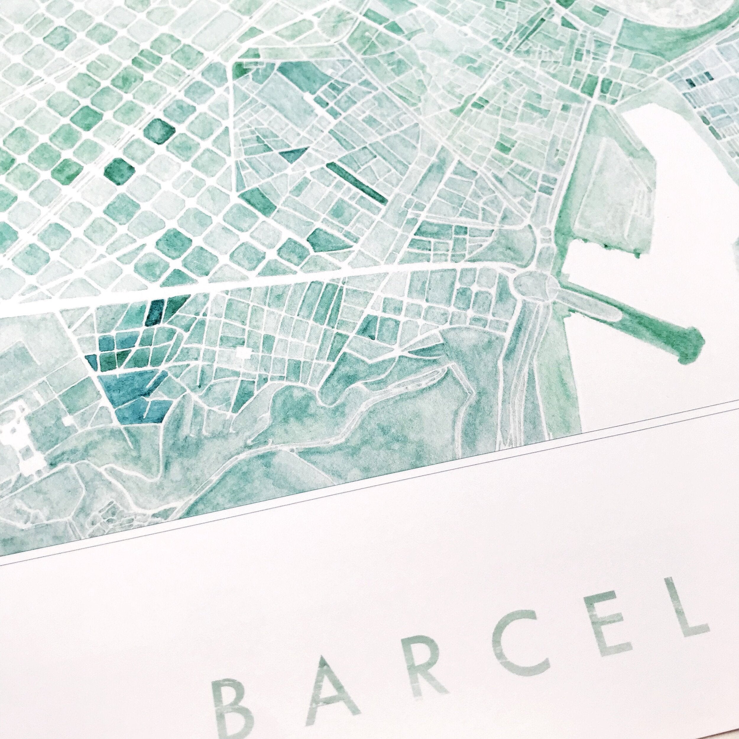 BARCELONA Watercolor City Blocks Map: PRINT