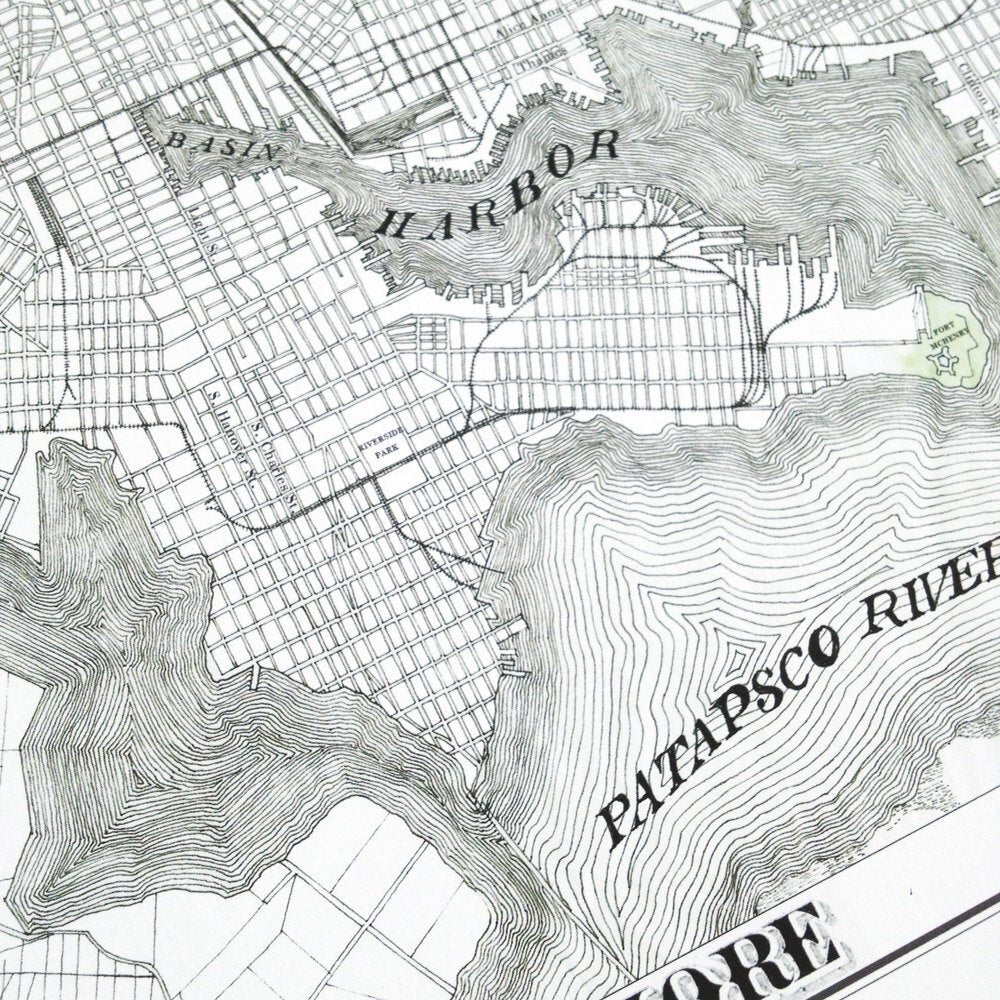 BALTIMORE Hand-drawn 1887 Street Map Drawing: PRINT