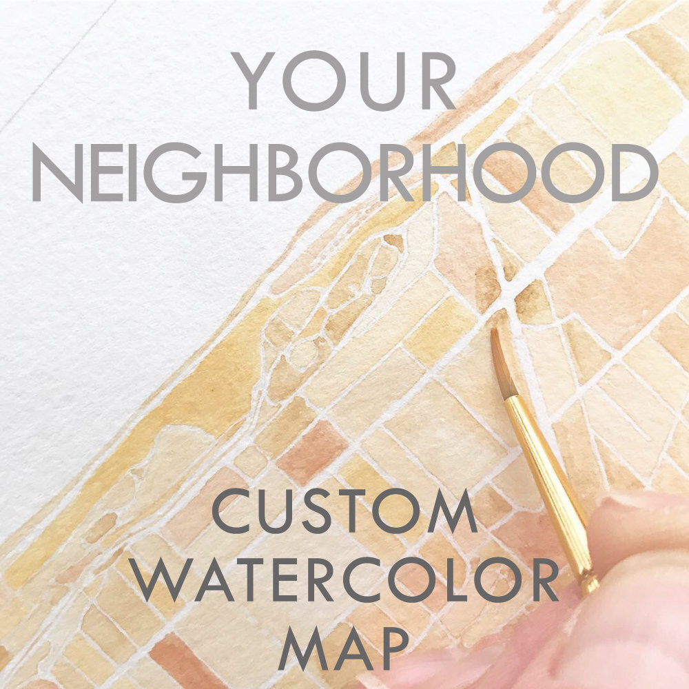 6" x 6" Custom Watercolor City Blocks Map: ORIGINAL PAINTING (Commission)