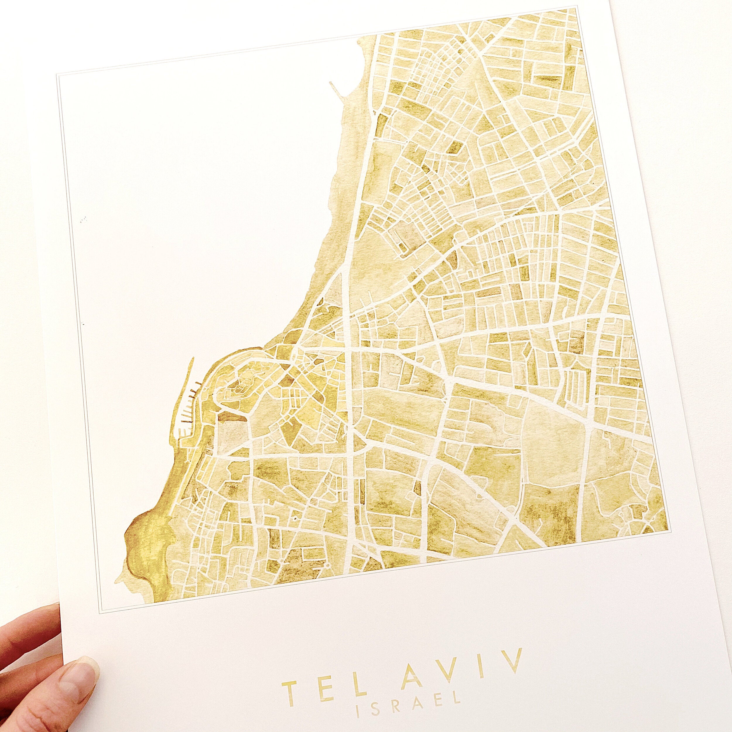 TEL AVIV Yafo Jaffa Israel Watercolor City Blocks Map: PRINT