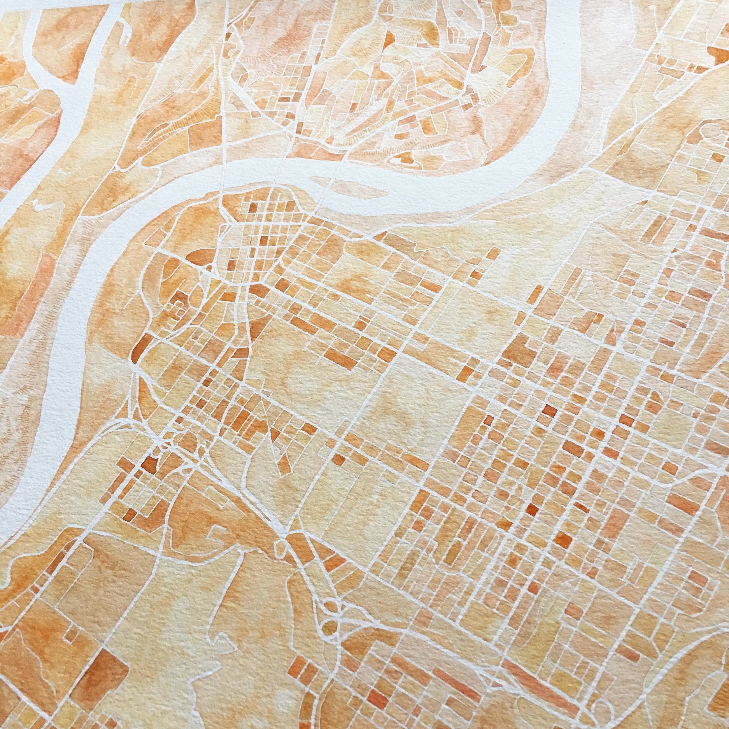 CHATTANOOGA Watercolor City Blocks Map: ORIGINAL PAINTING (Commission)