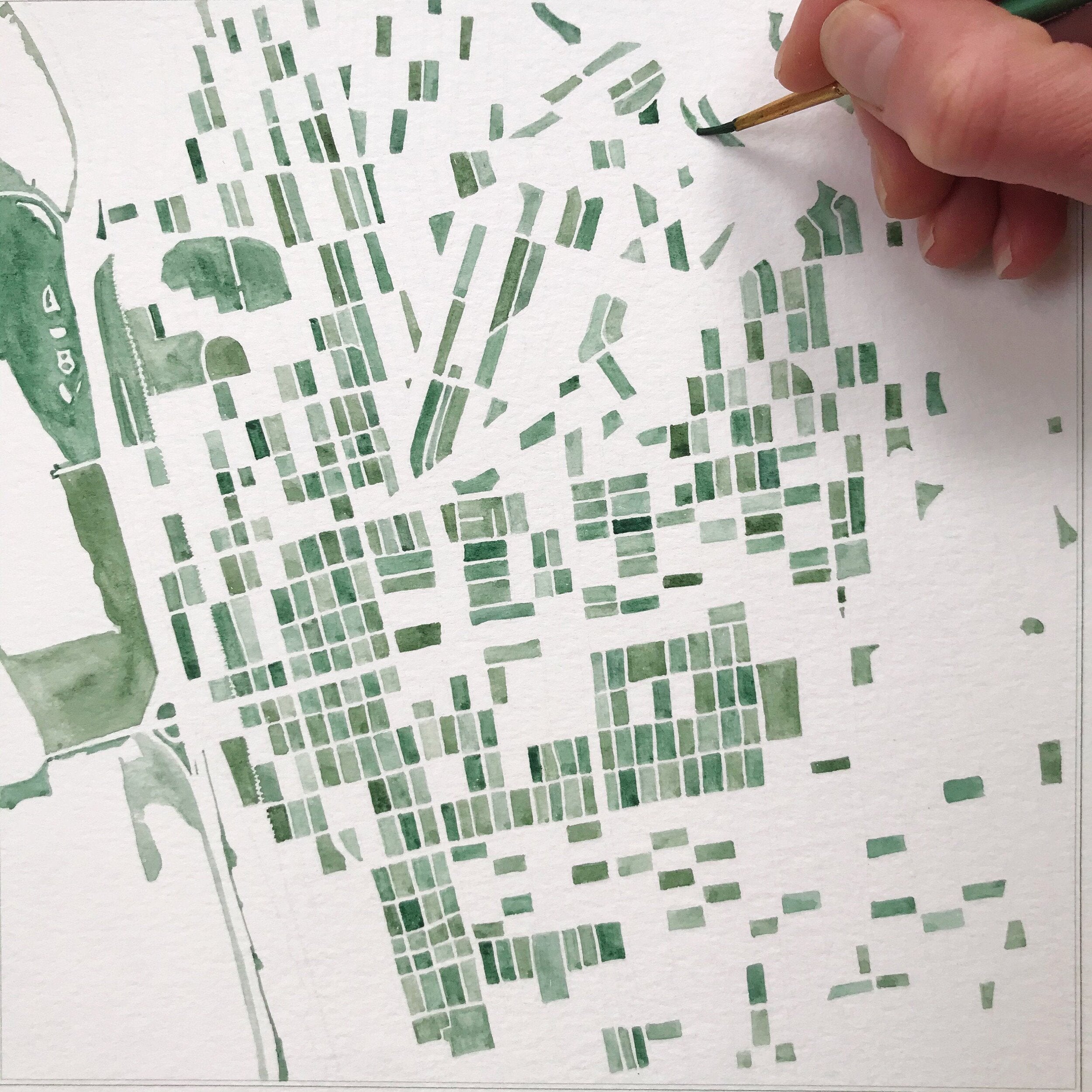 BERKELEY Watercolor City Blocks Map: ORIGINAL PAINTING (Commission)