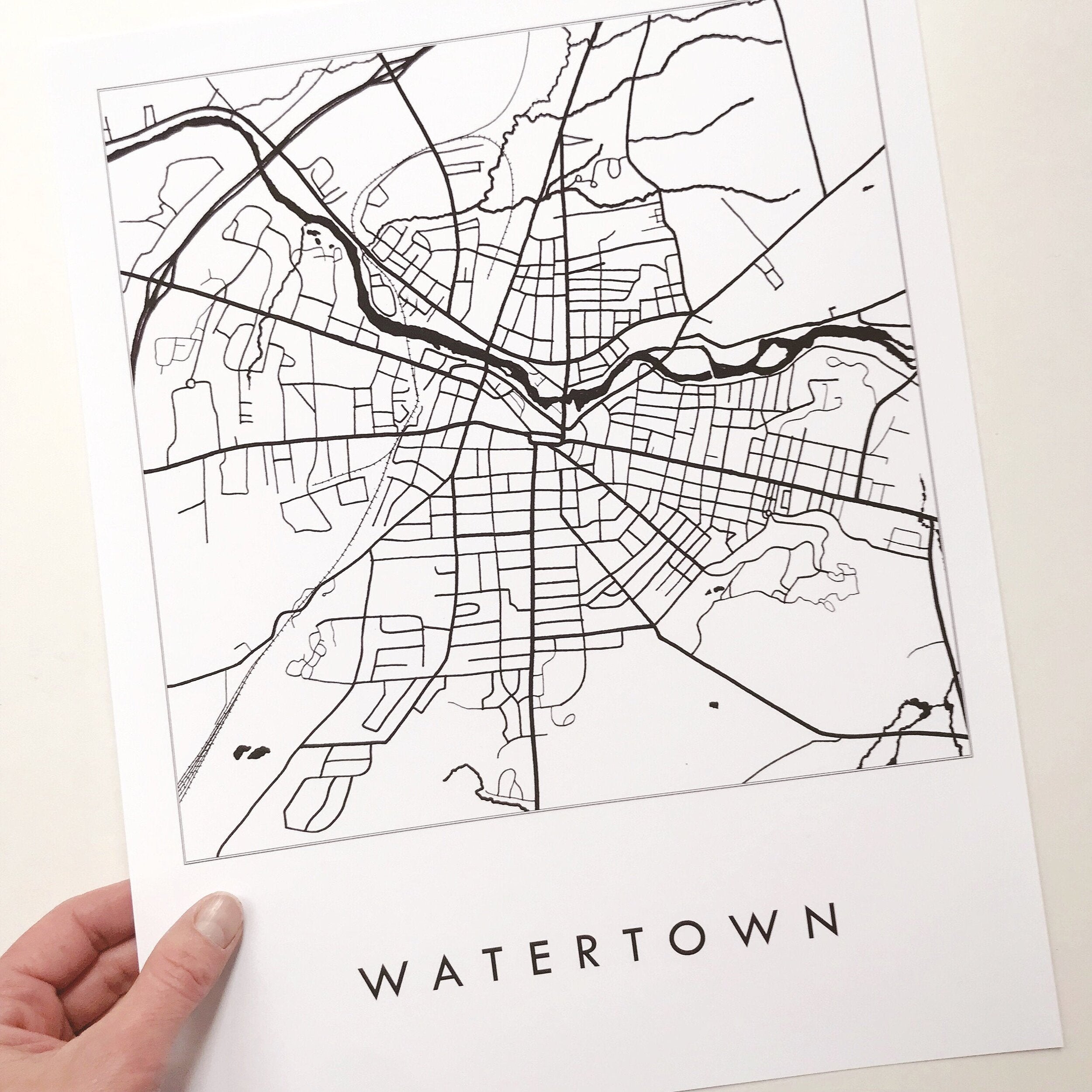WATERTOWN NY City Lines Map: PRINT