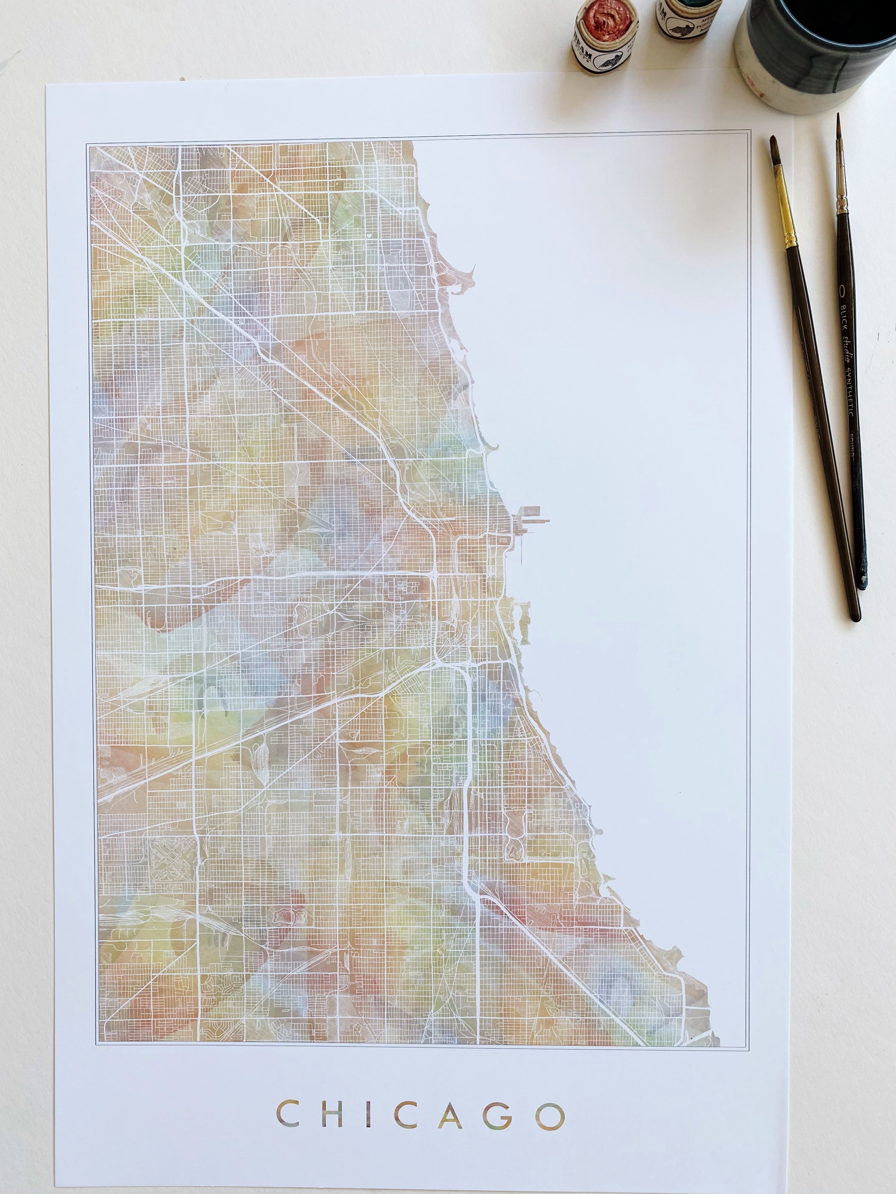 Greater CHICAGO Rainbow PRIDE Watercolor Map: PRINT