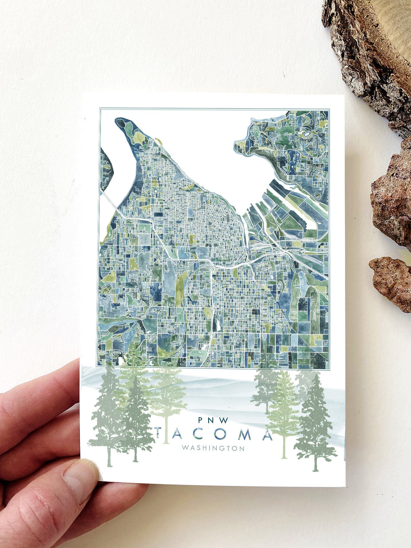 PNW TACOMA Washington Map Postcard