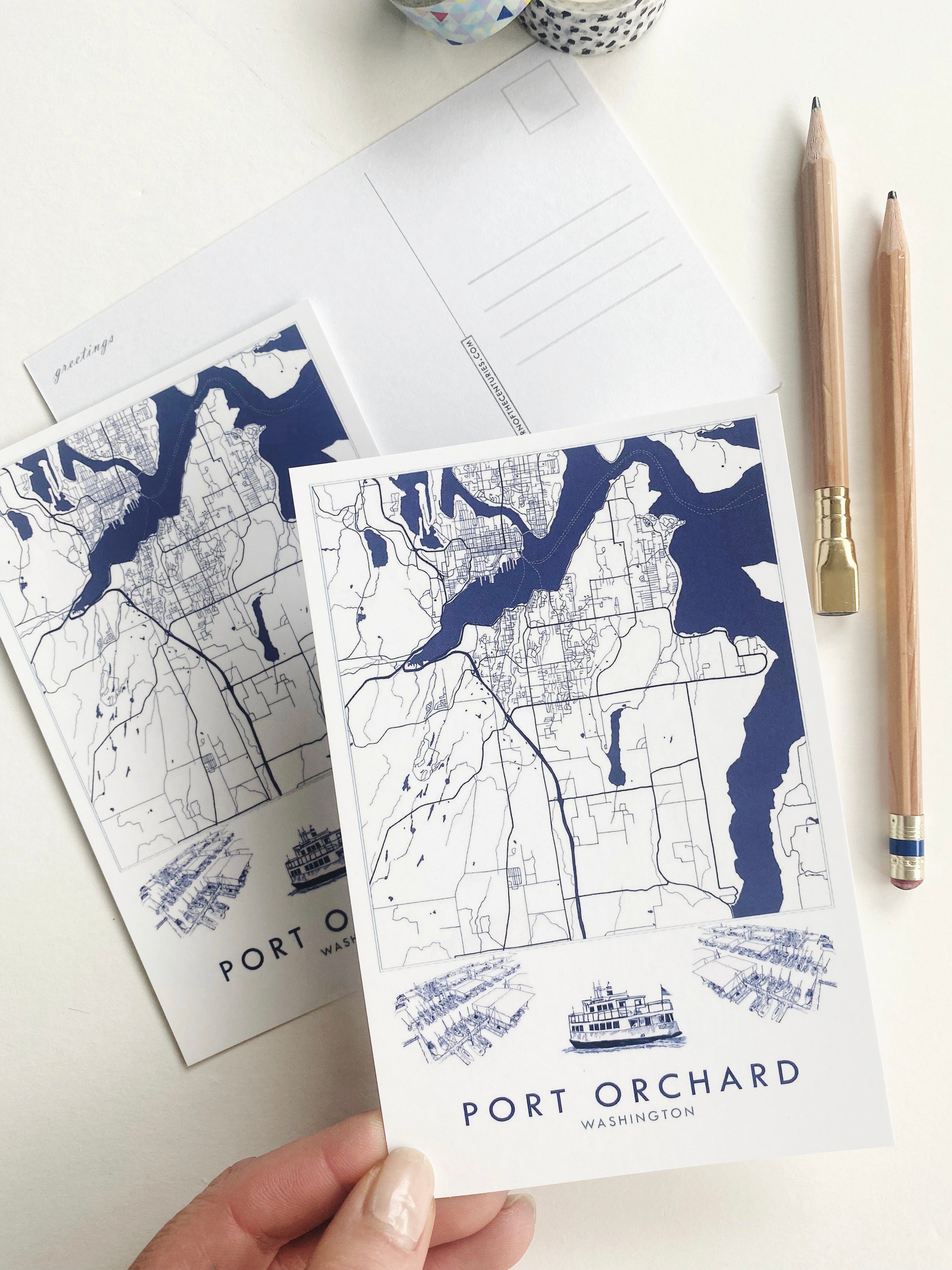 PORT ORCHARD Washington "Blueprint" Map Postcard