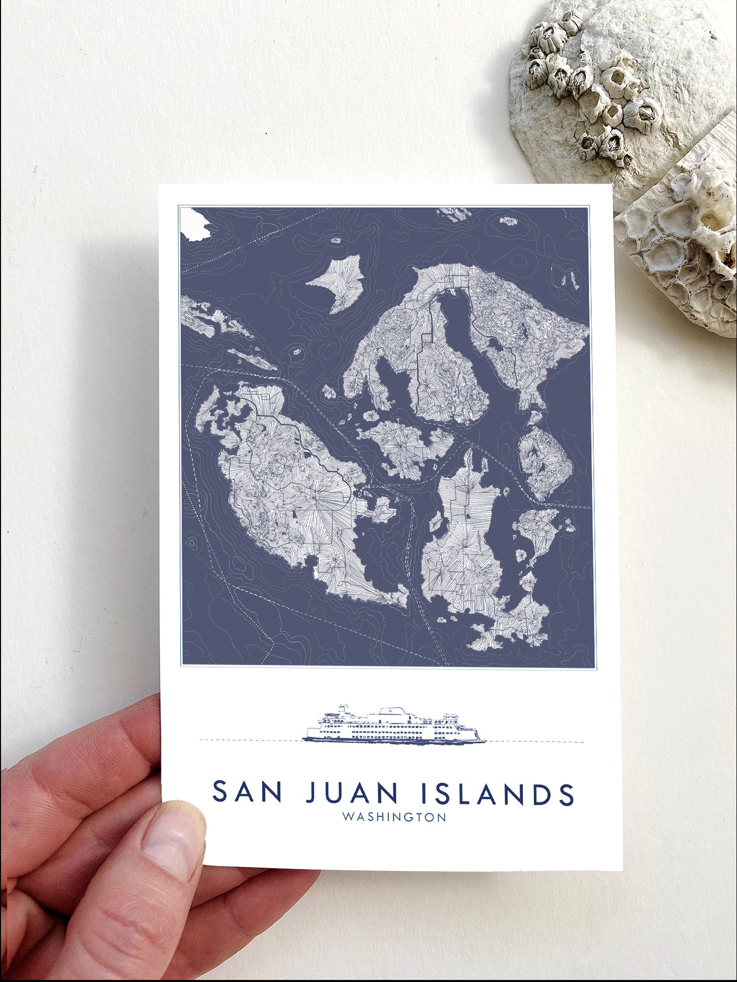 SAN JUAN ISLANDS Washington "Blueprint" Map Postcard