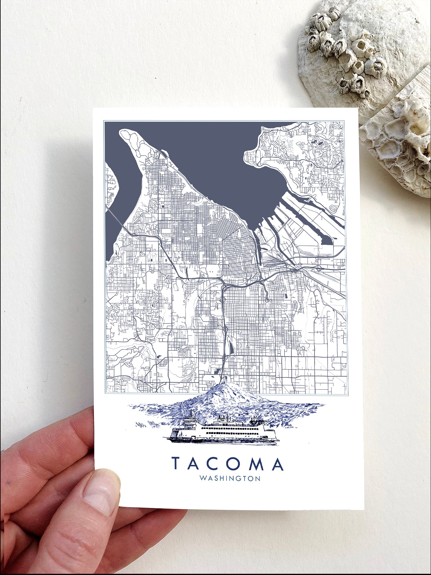 TACOMA Washington "Blueprint" Map Postcard