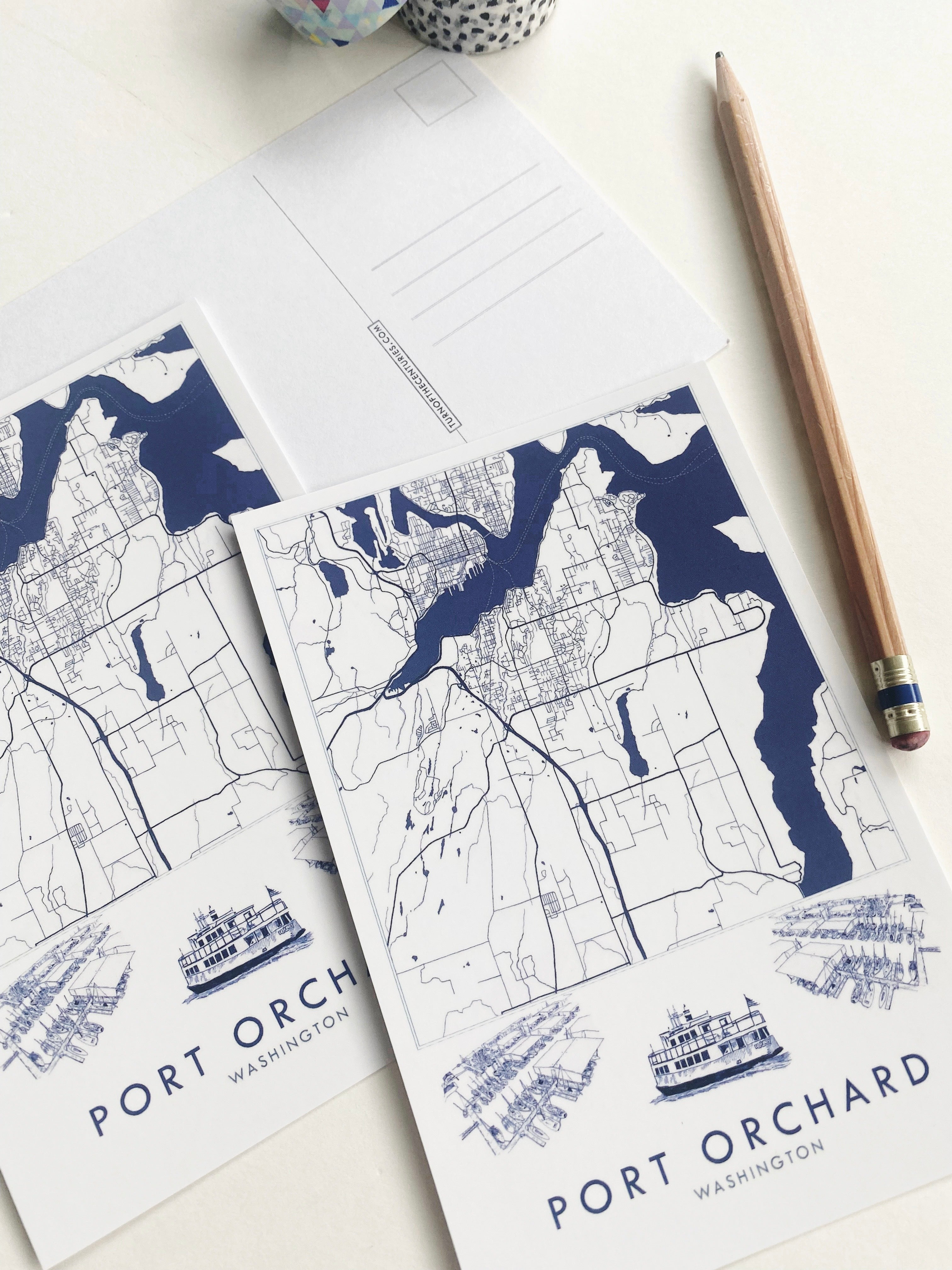 PORT ORCHARD Washington "Blueprint" Map Postcard
