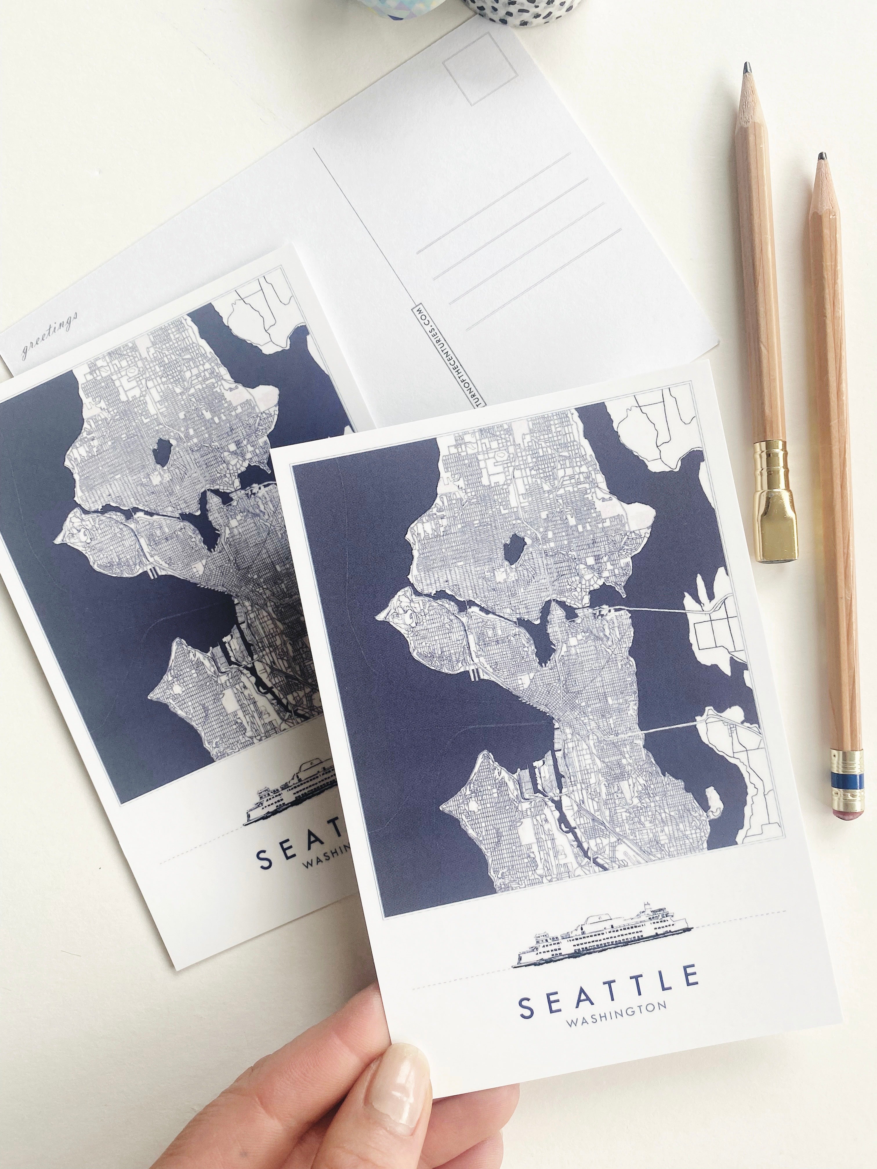 SEATTLE Washington "Blueprint" Map Postcard