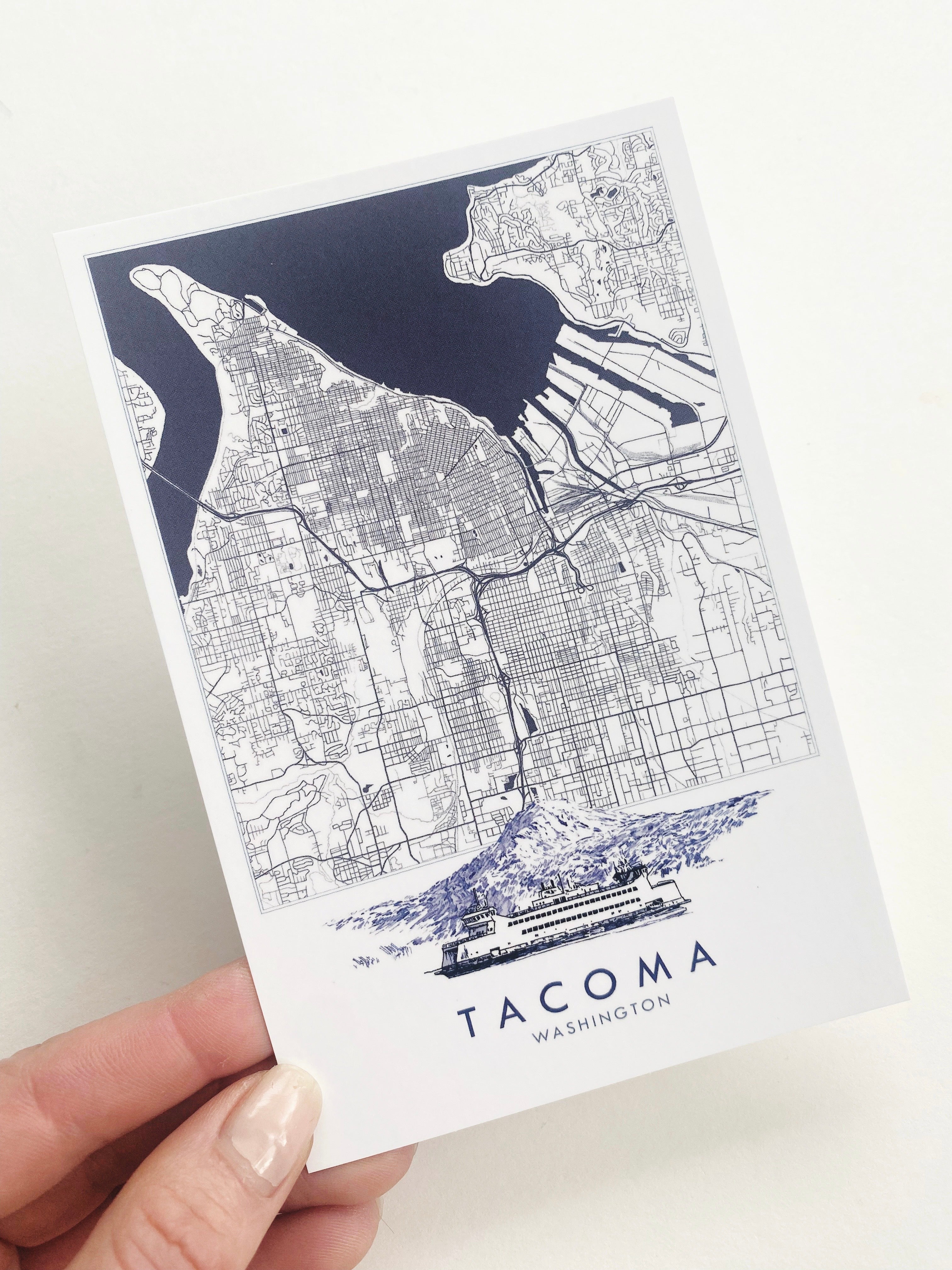 TACOMA Washington "Blueprint" Map Postcard