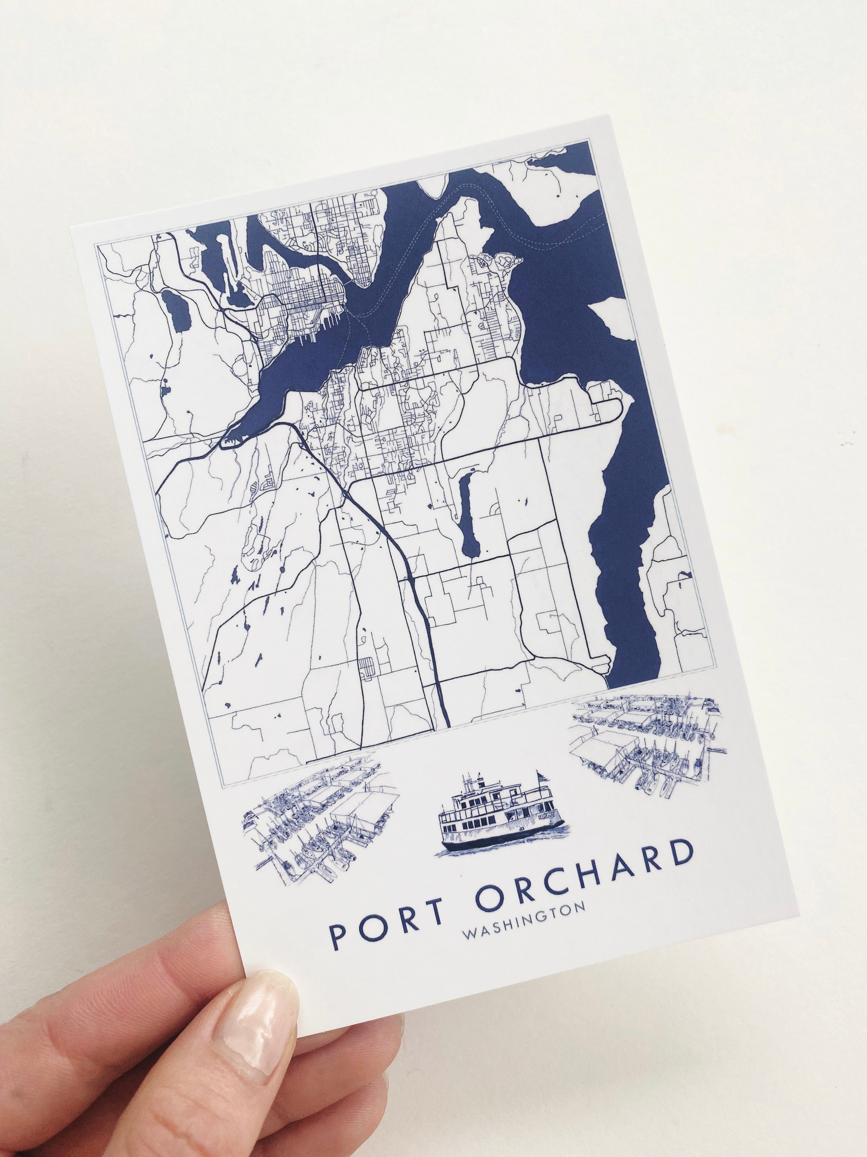 PORT ORCHARD Washington "Blueprint" Map Postcard