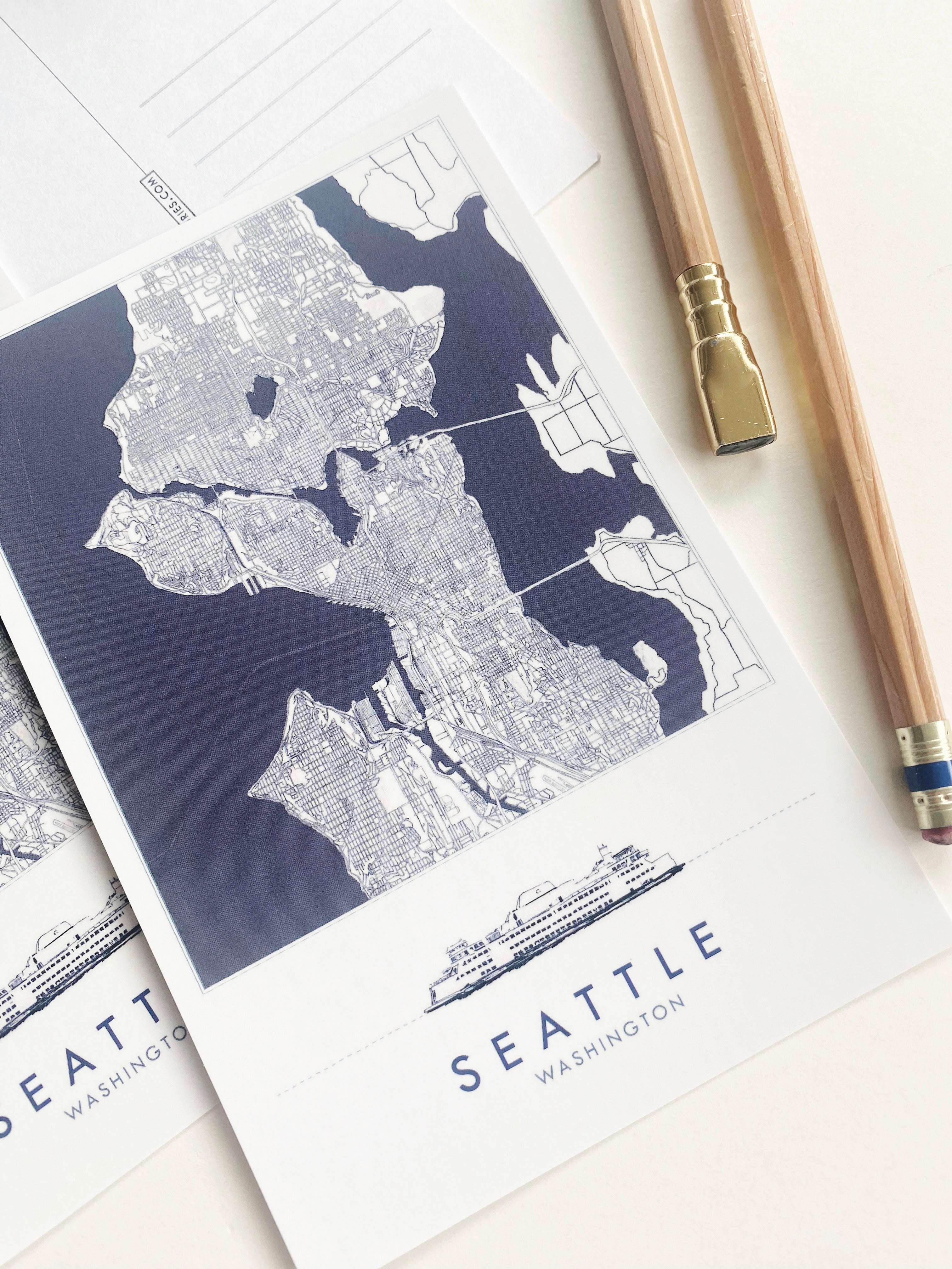 SEATTLE Washington "Blueprint" Map Postcard