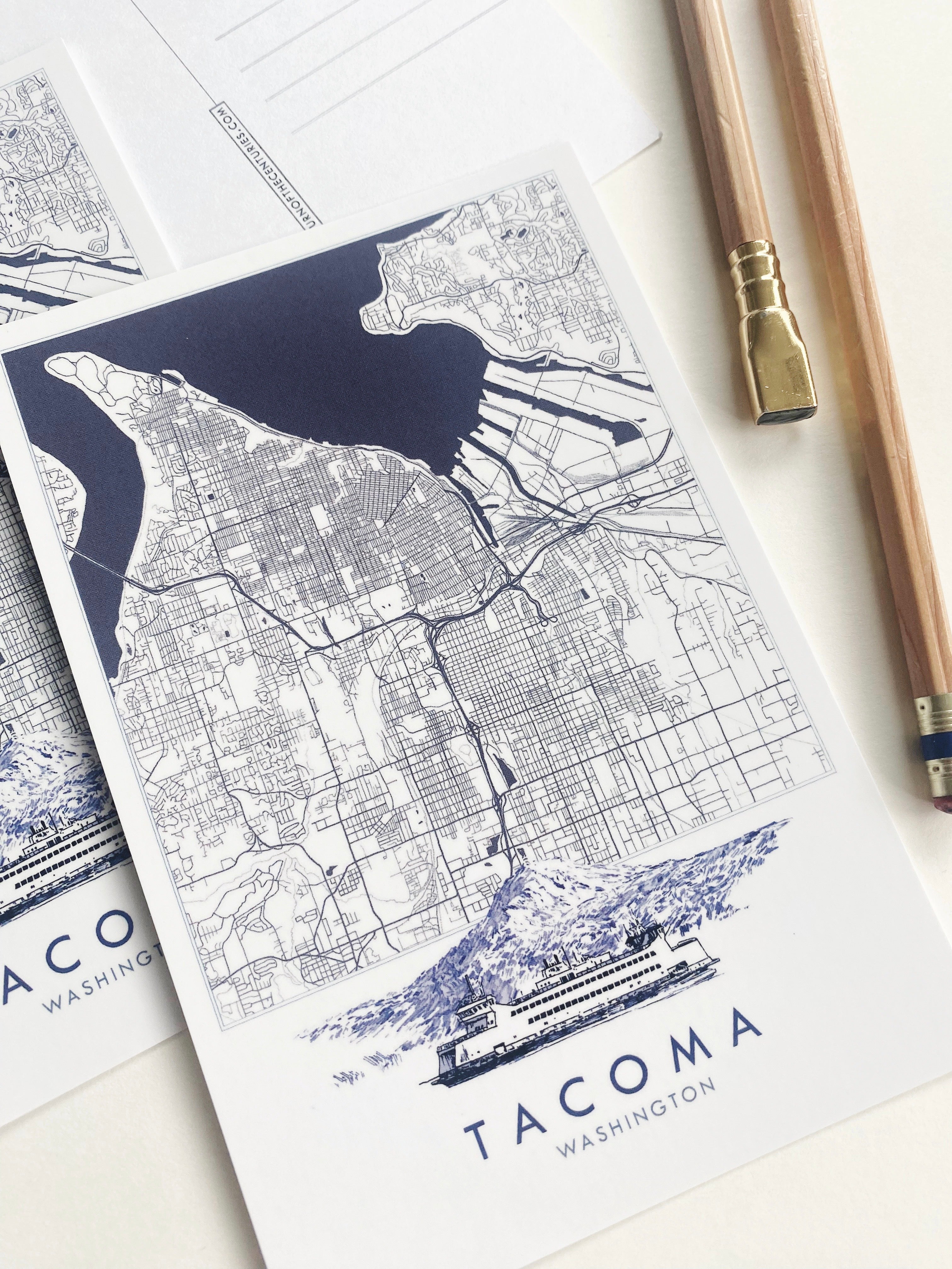 TACOMA Washington "Blueprint" Map Postcard