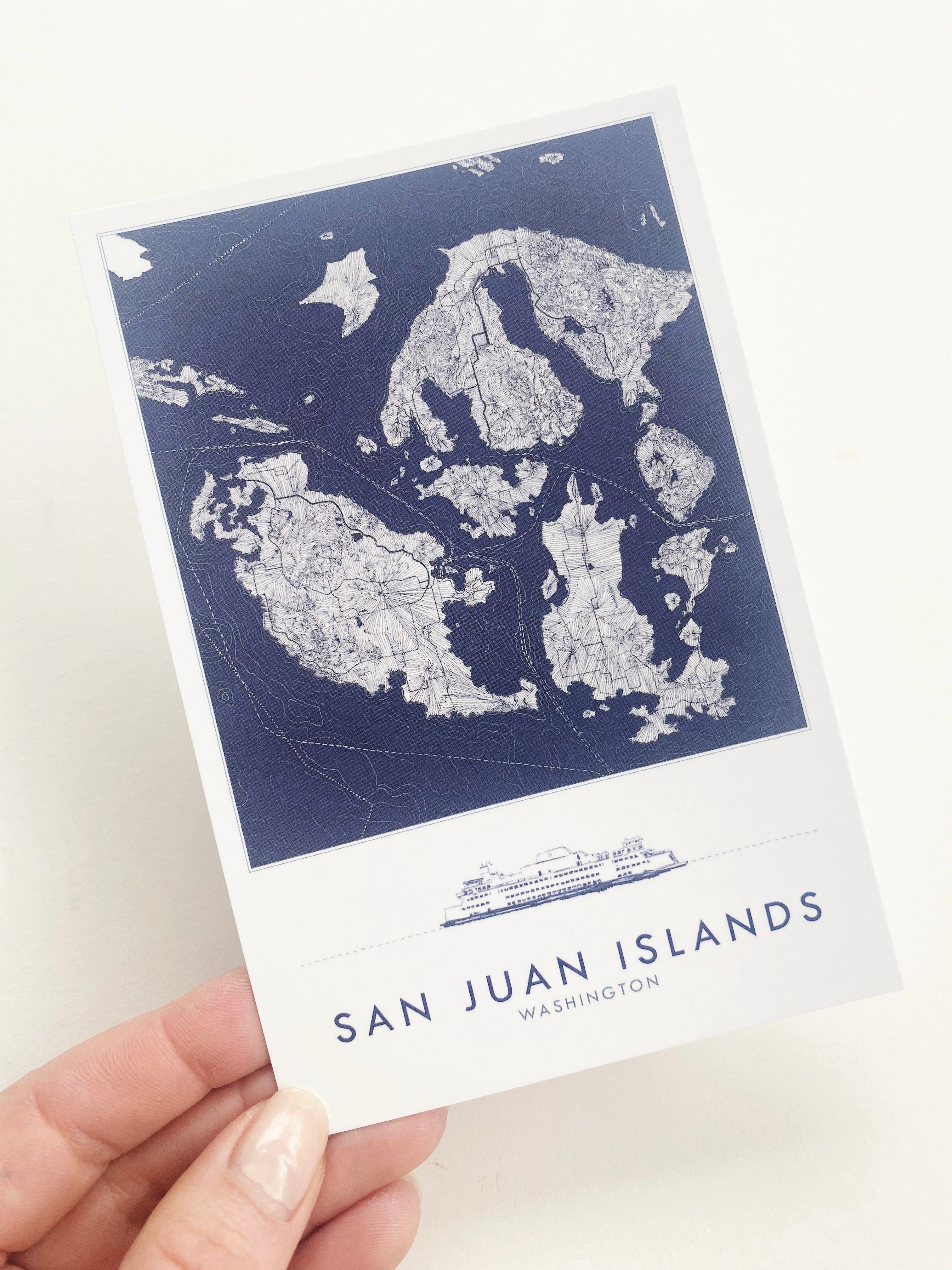 SAN JUAN ISLANDS Washington "Blueprint" Map Postcard