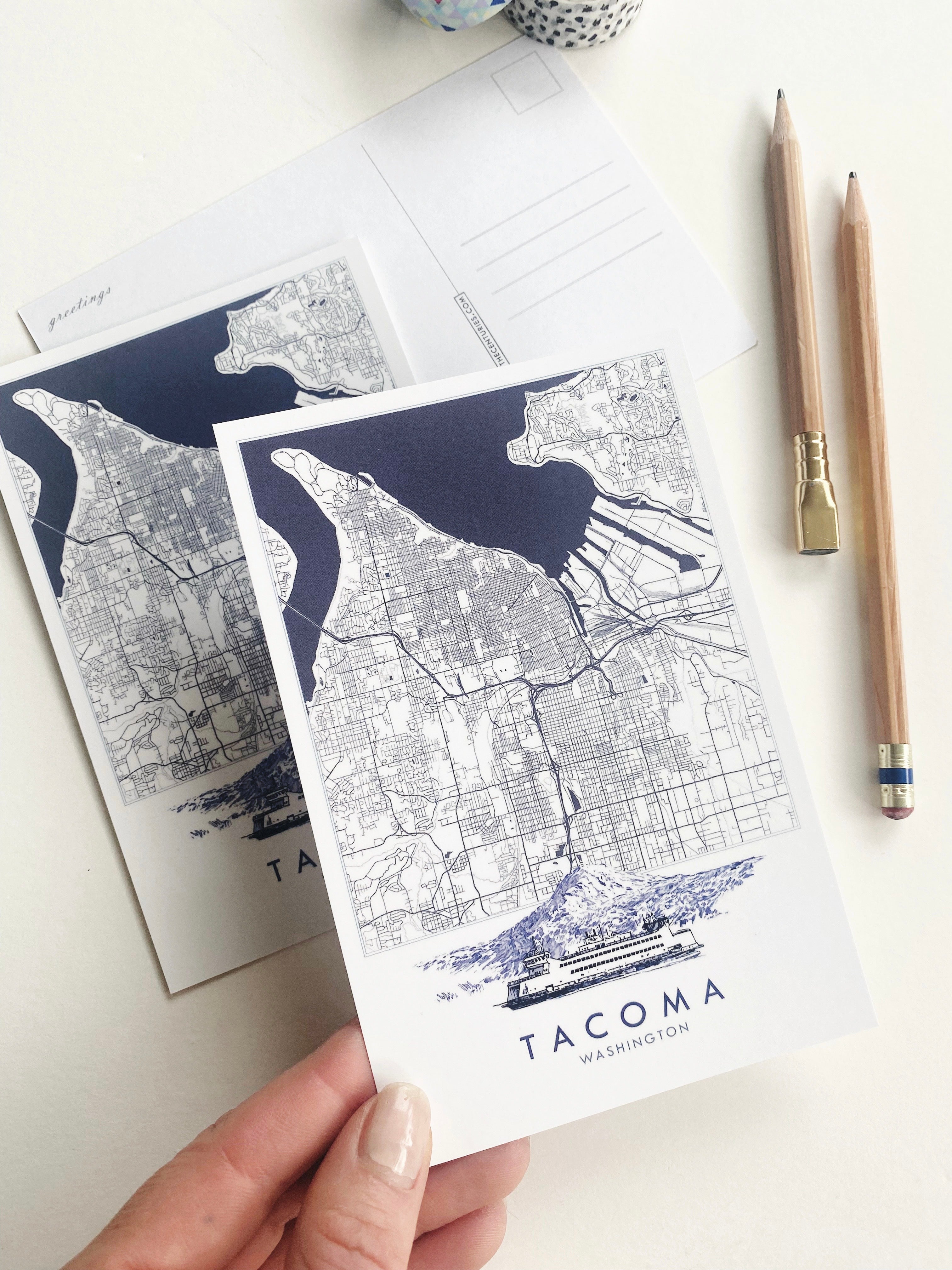 TACOMA Washington "Blueprint" Map Postcard