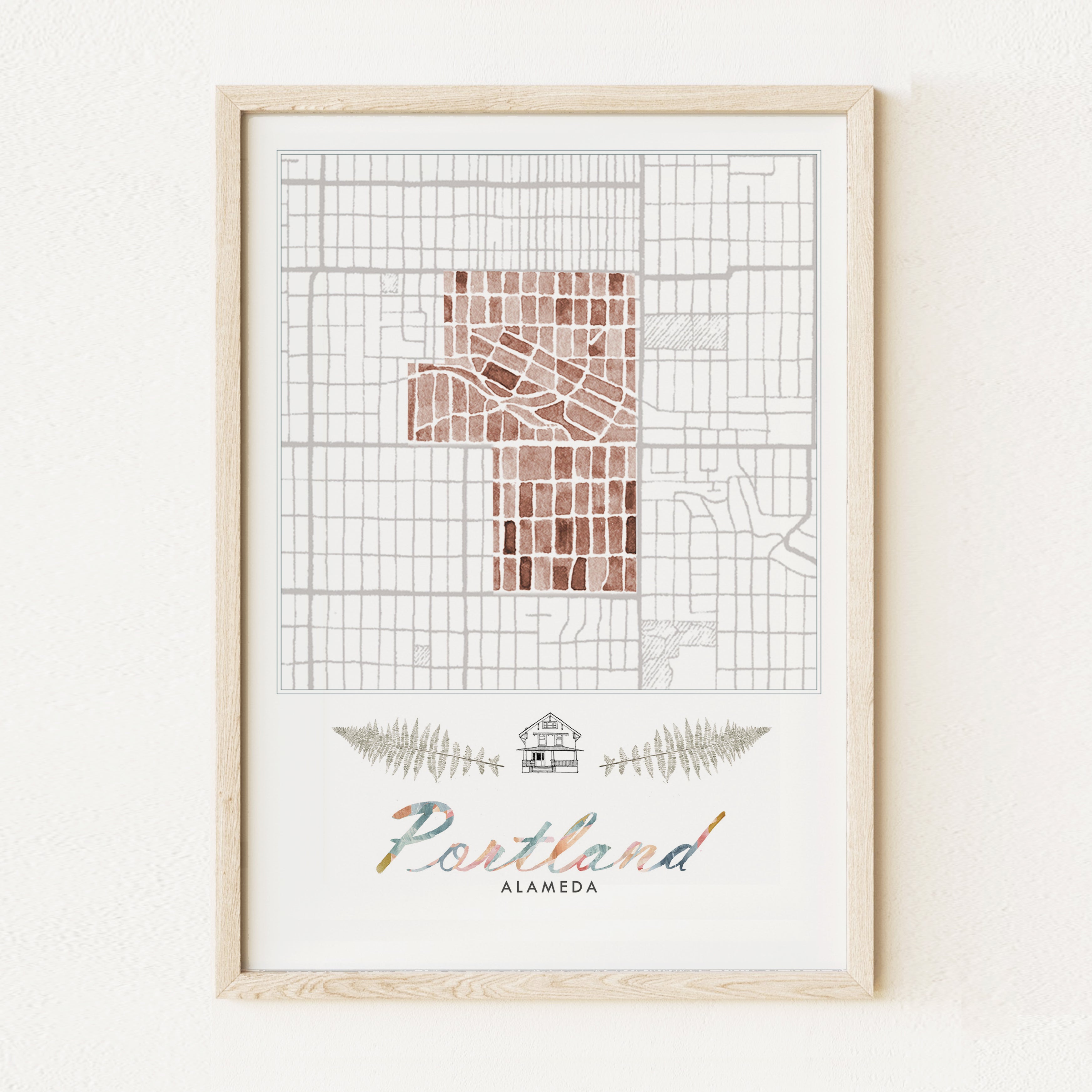 Alameda PORTLAND Neighborhood Watercolor Map: PRINT