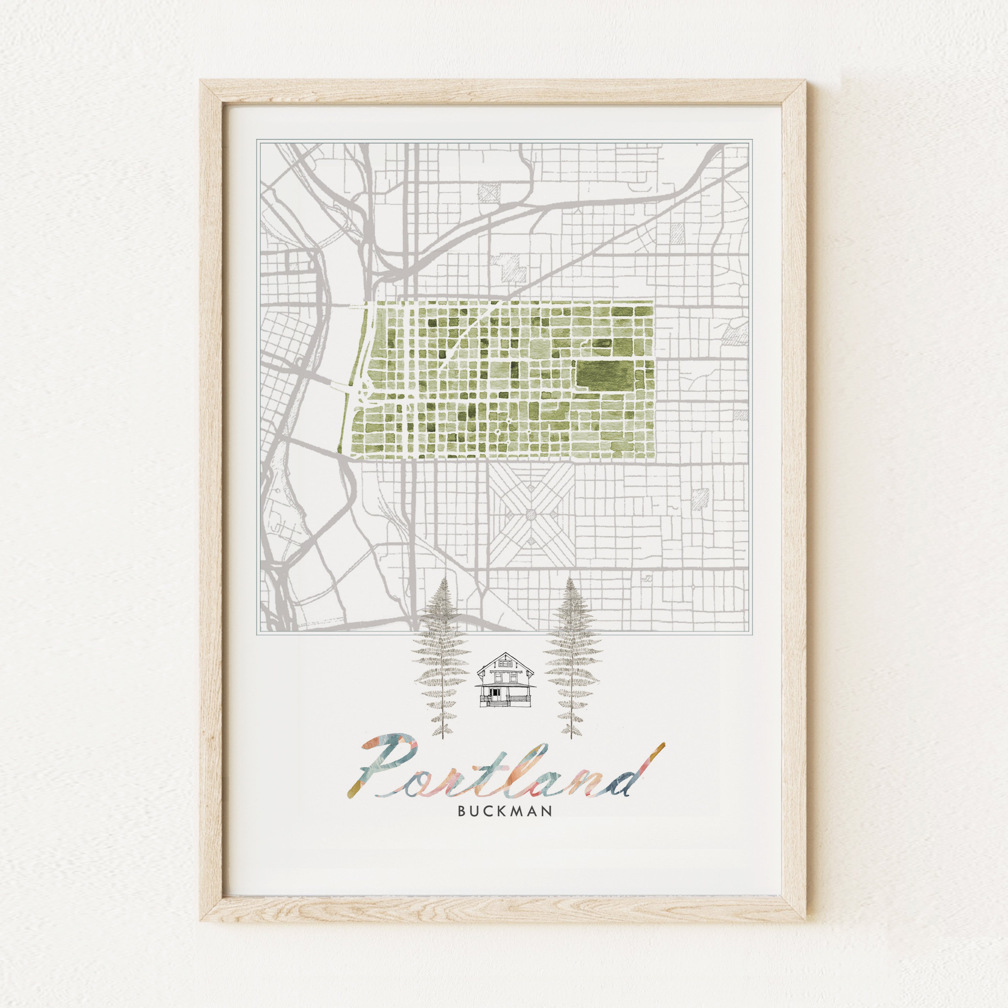 Buckman PORTLAND Neighborhood Watercolor Map: PRINT