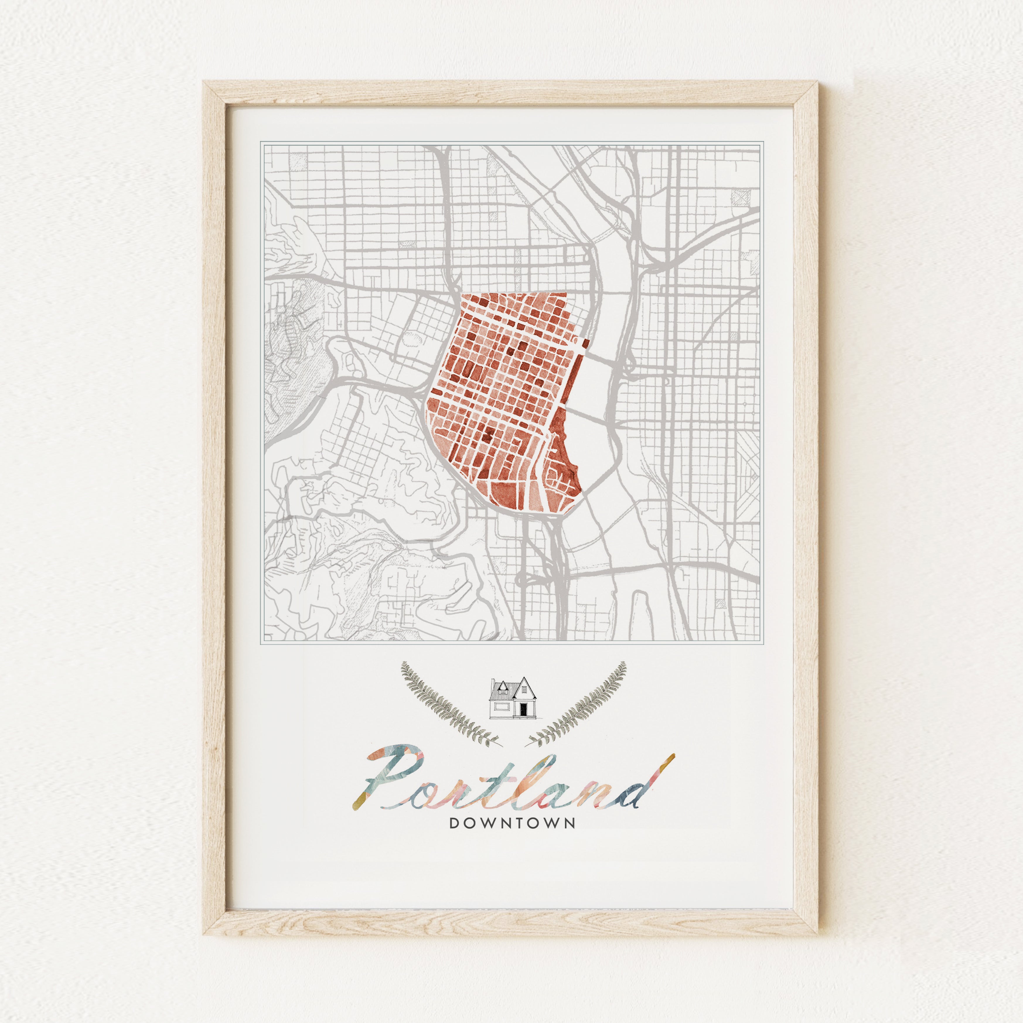 Downtown PORTLAND Neighborhood Watercolor Map: PRINT