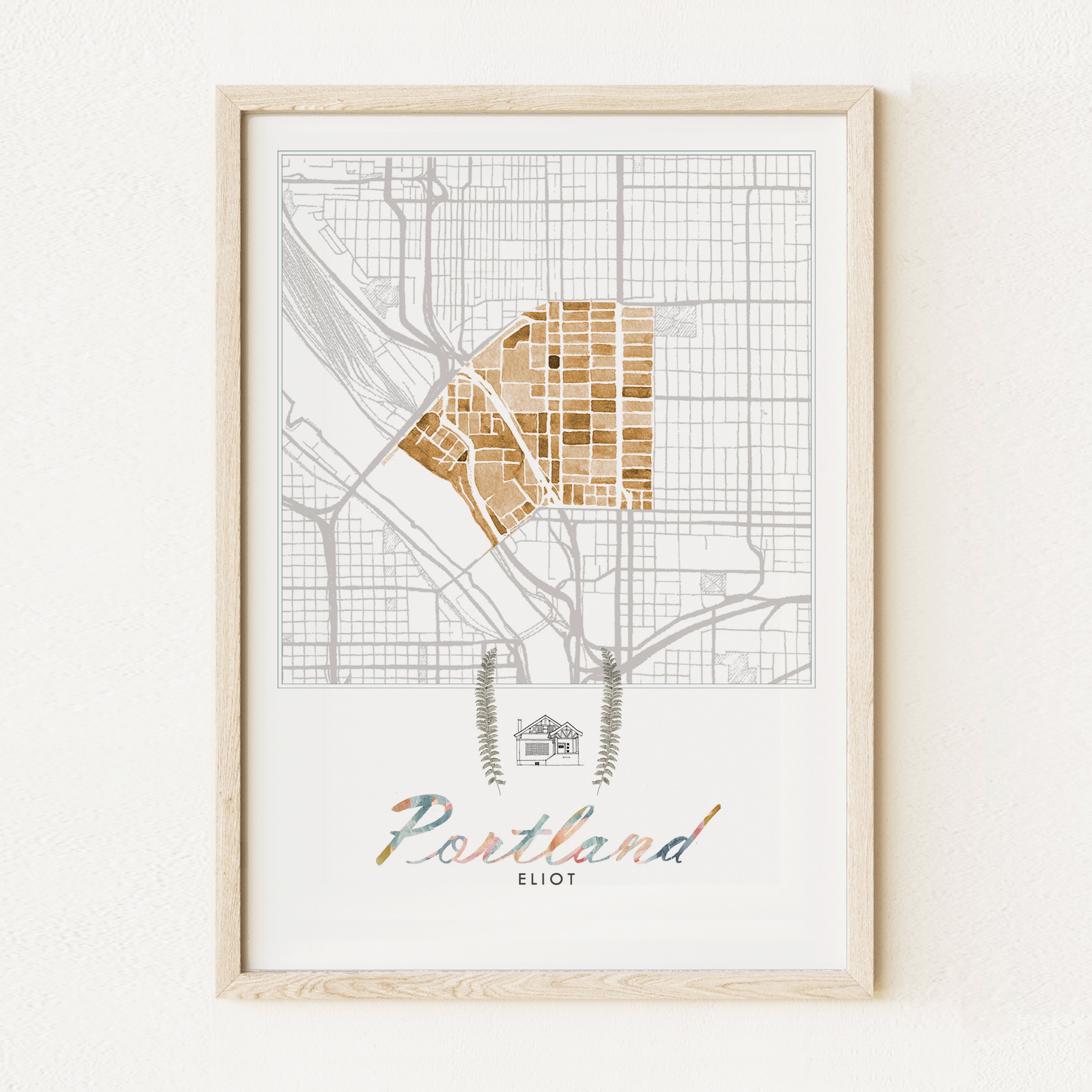 Eliot PORTLAND Neighborhood Watercolor Map: PRINT