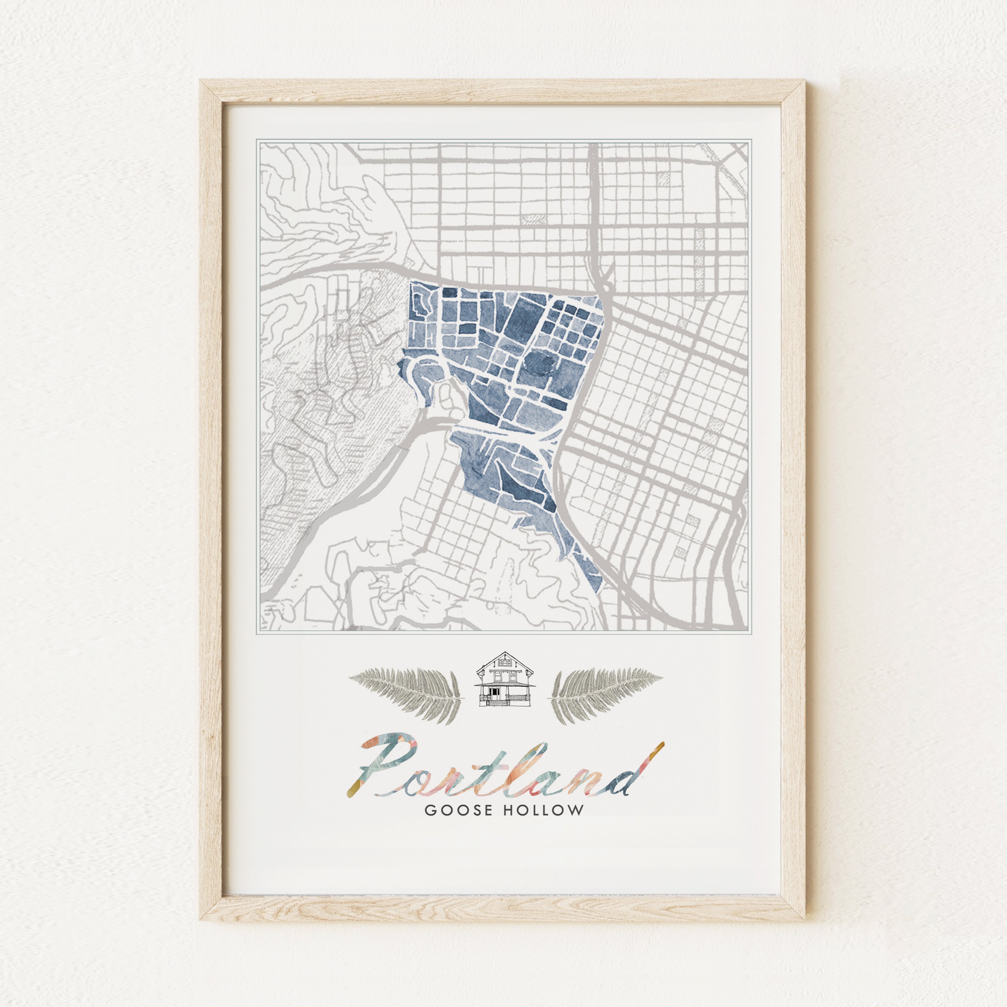 Goose Hollow PORTLAND Neighborhood Watercolor Map: PRINT