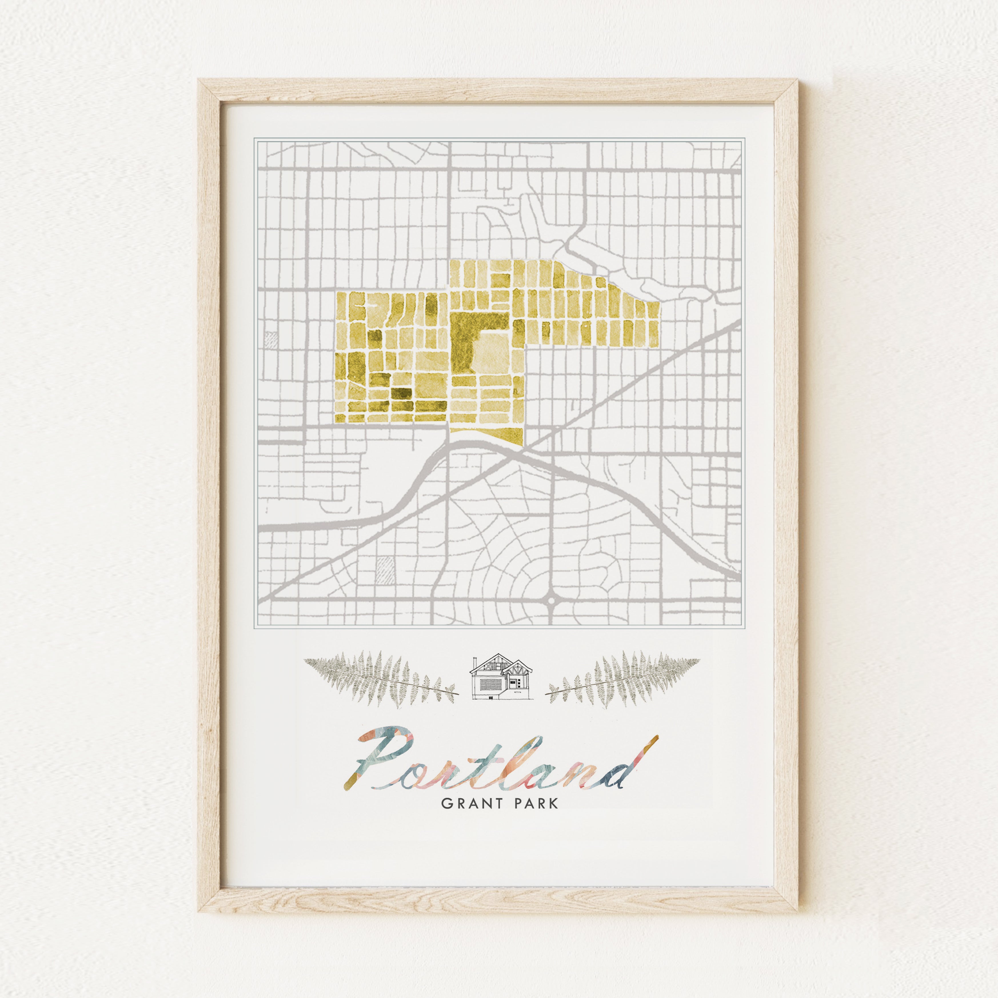 Grant Park PORTLAND Neighborhood Watercolor Map: PRINT