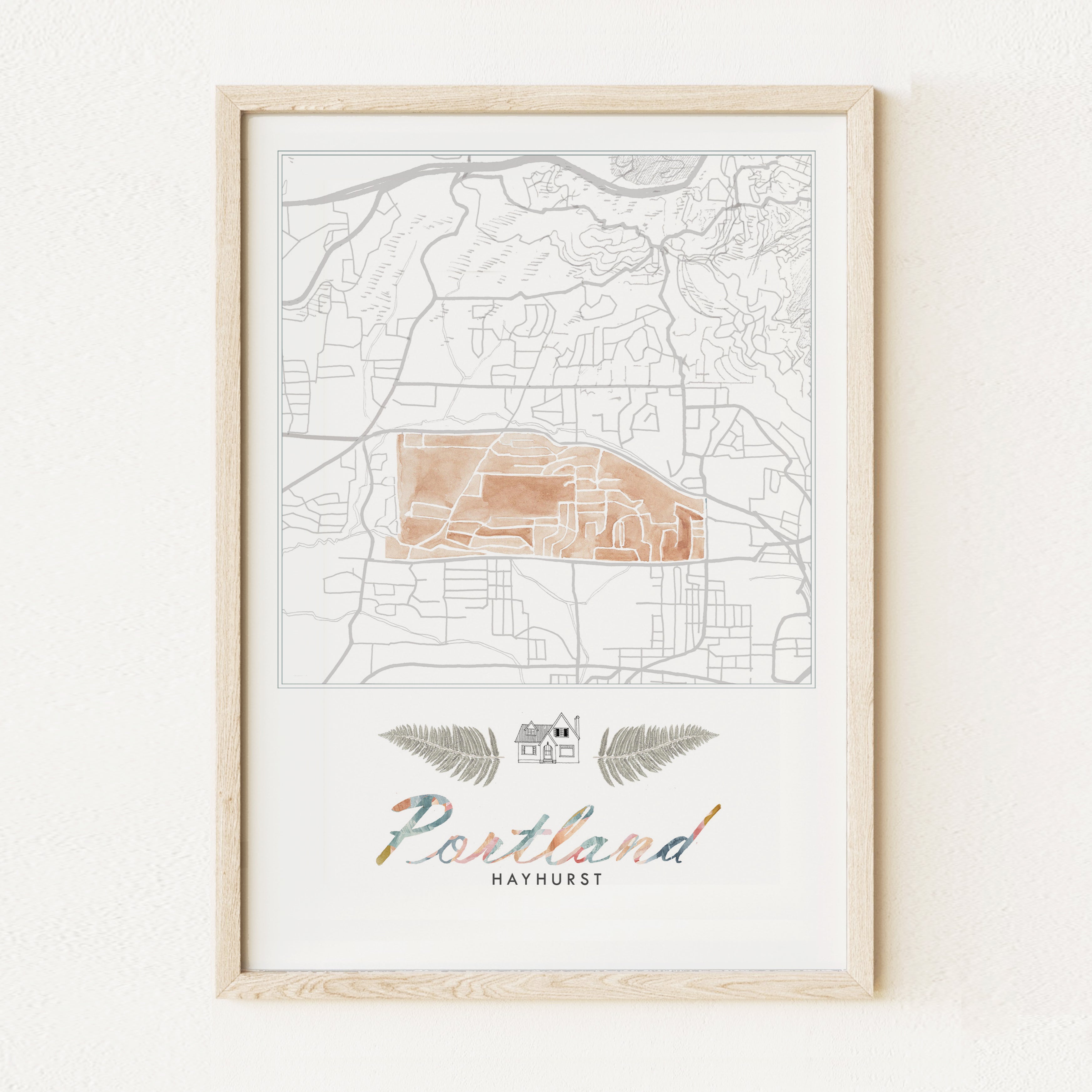 Hayhurst PORTLAND Neighborhood Watercolor Map: PRINT