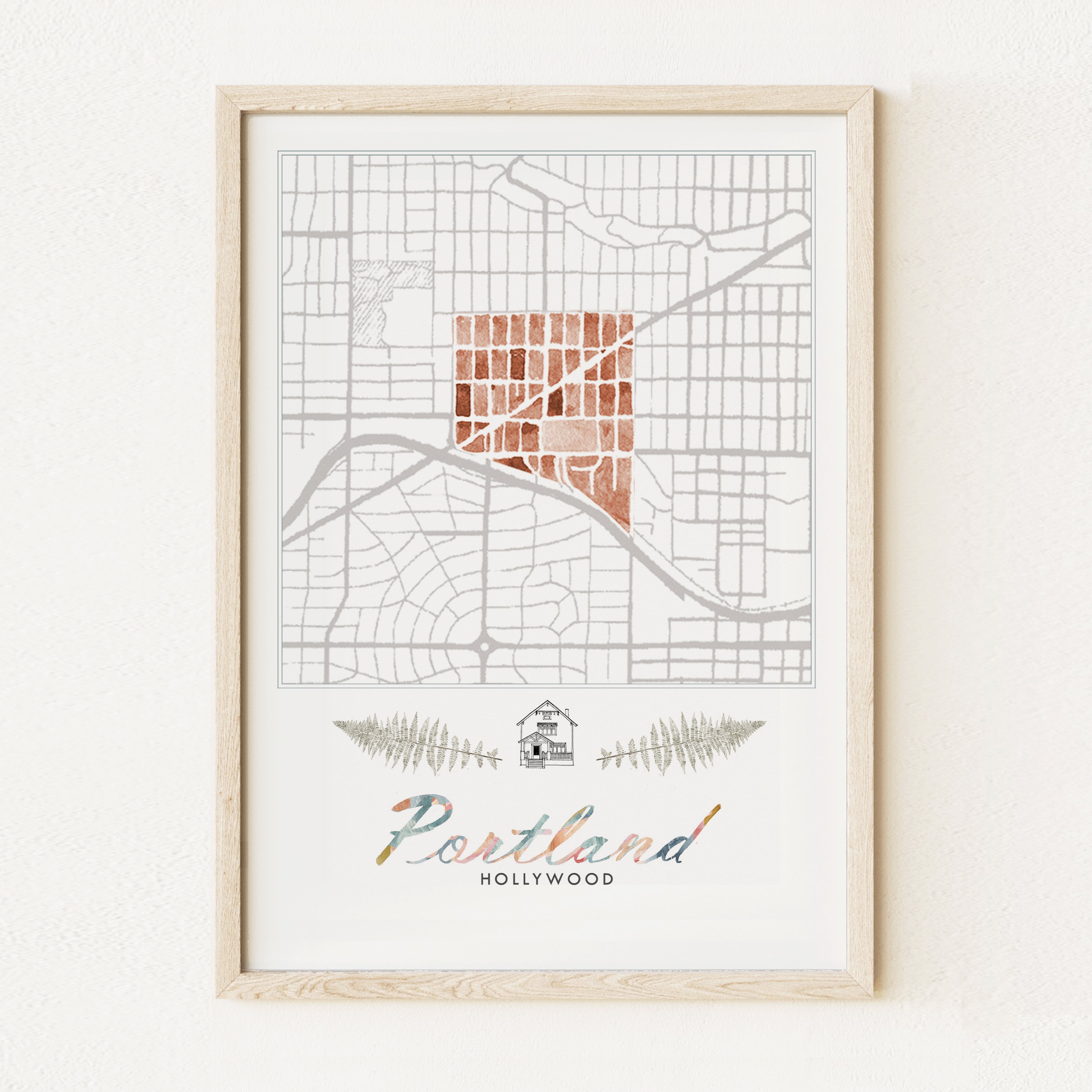 Hollywood PORTLAND Neighborhood Watercolor Map: PRINT
