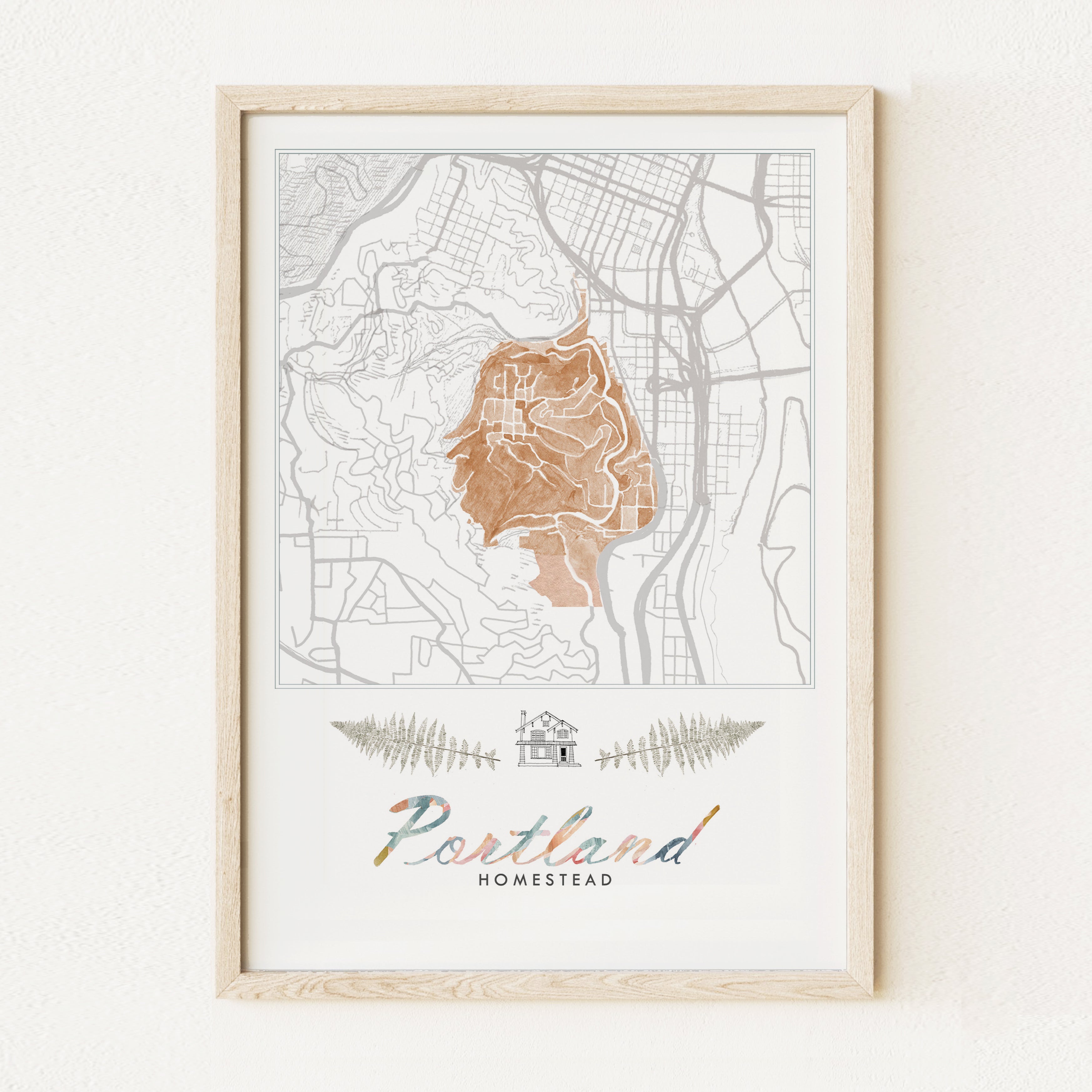 Homestead PORTLAND Neighborhood Watercolor Map: PRINT