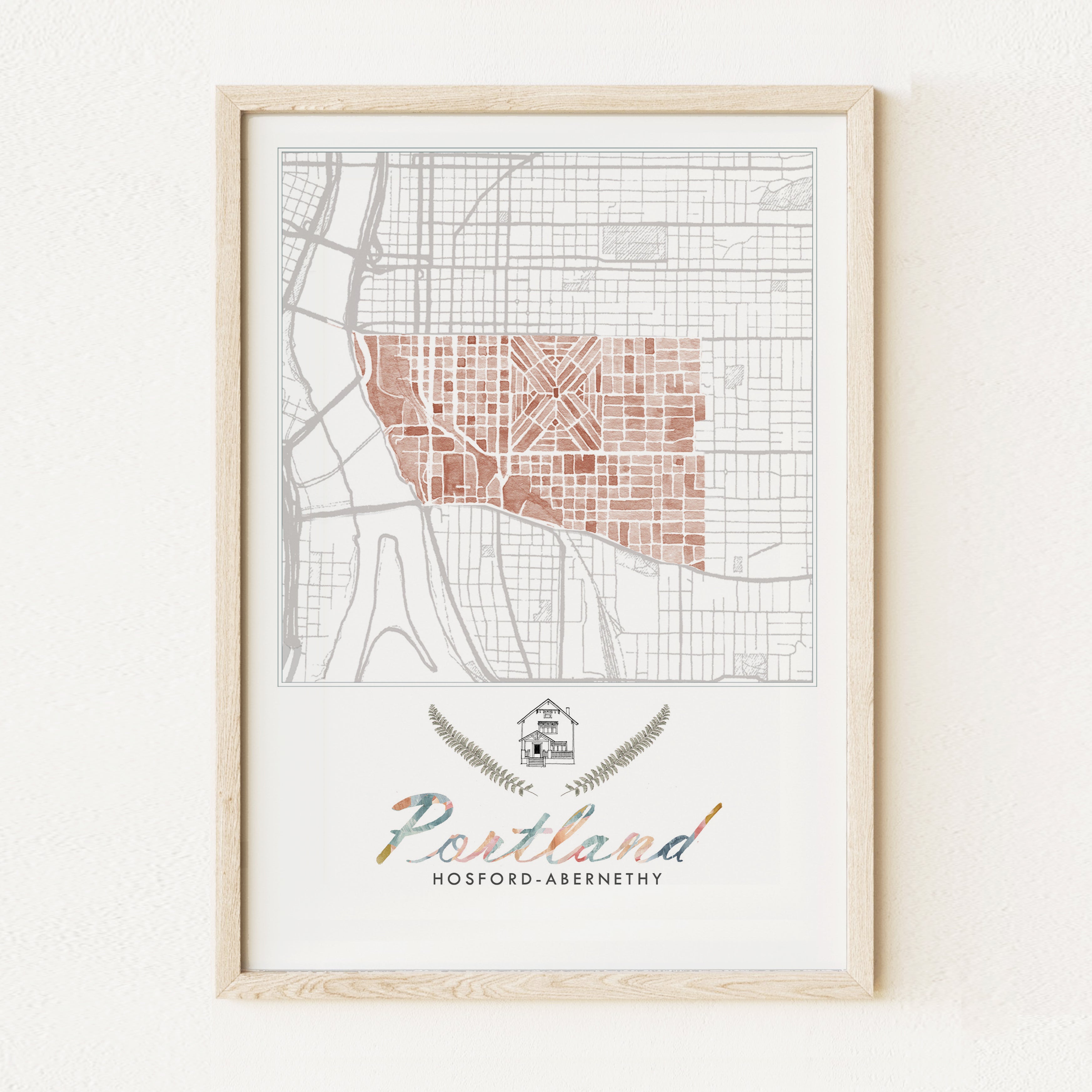 Hosford-Abernethy PORTLAND Neighborhood Watercolor Map: PRINT