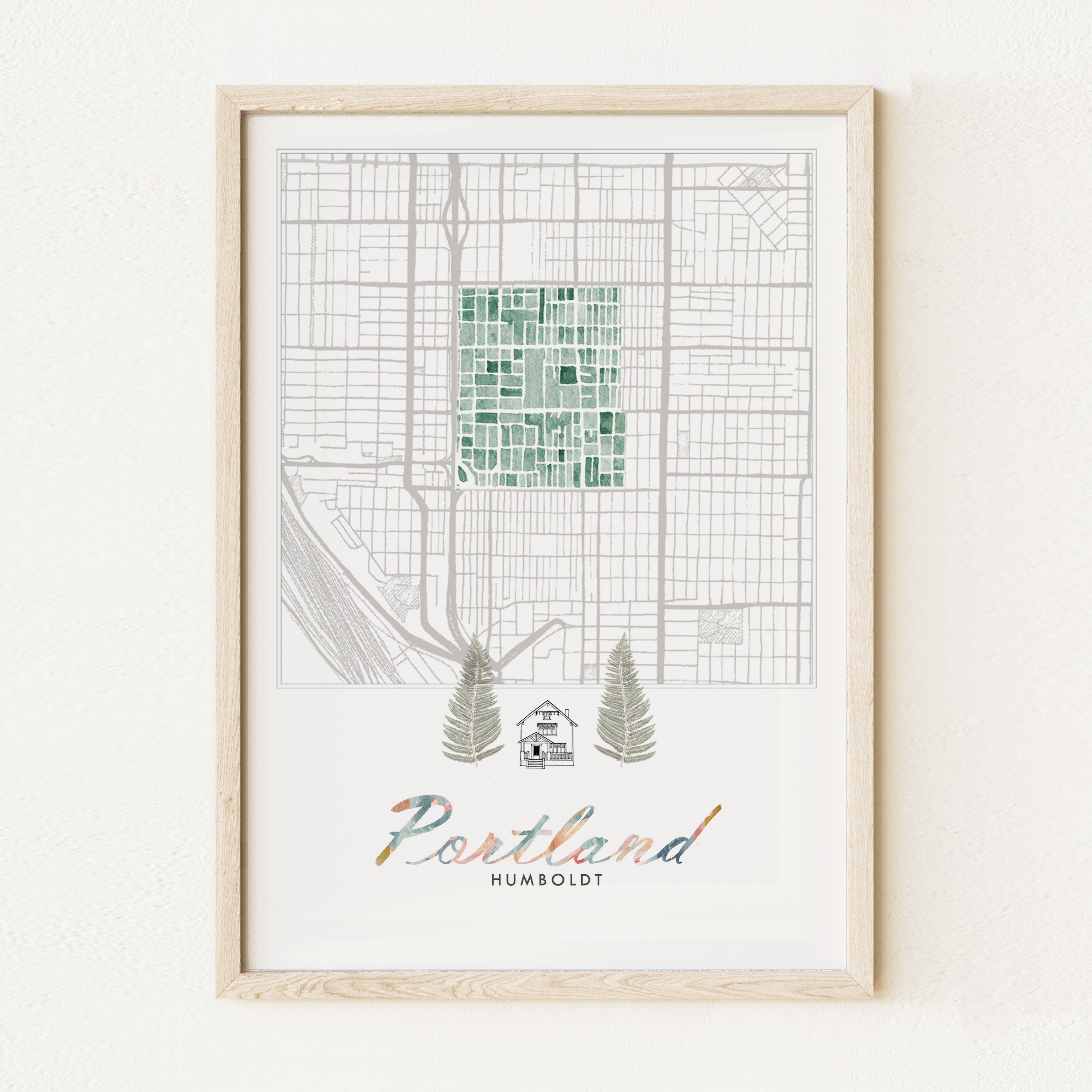 Humboldt PORTLAND Neighborhood Watercolor Map: PRINT
