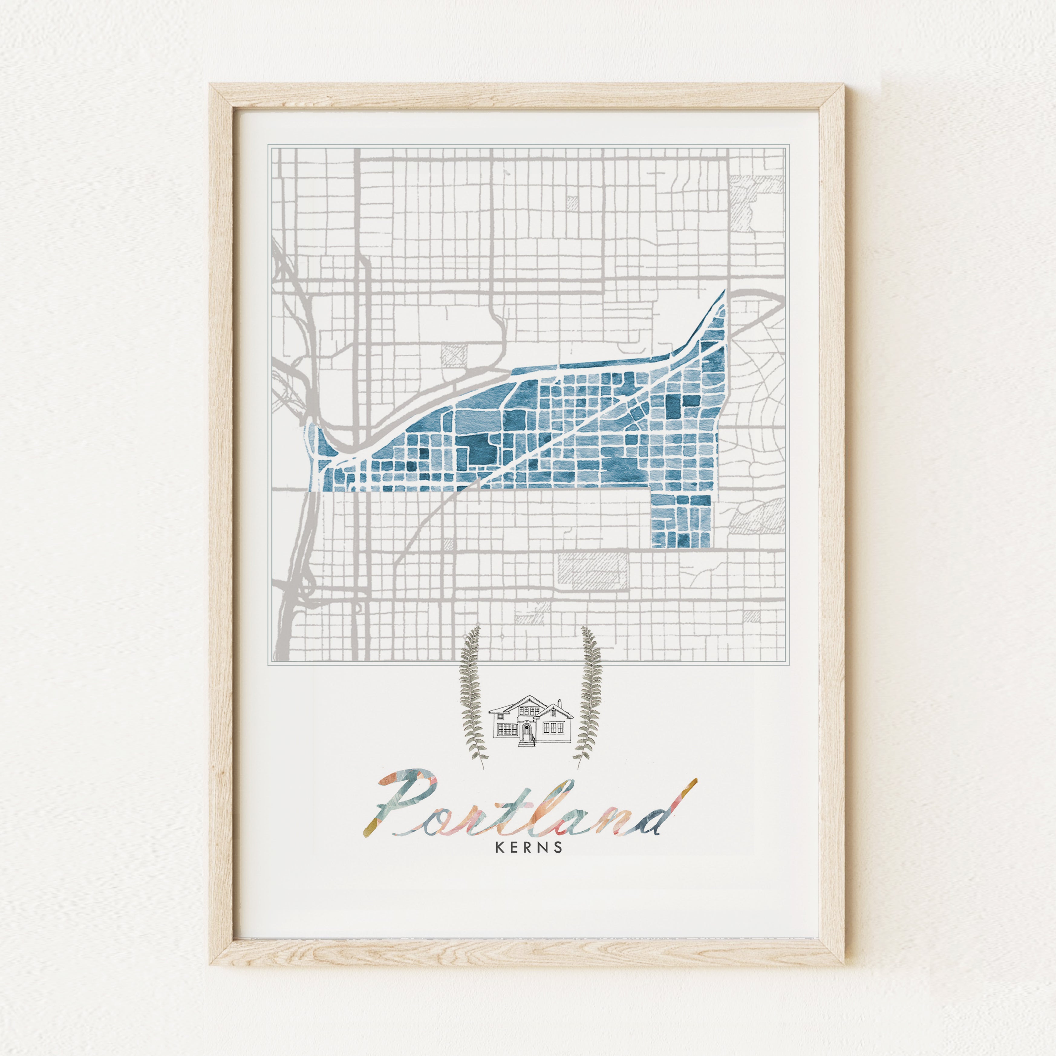 Kerns PORTLAND Neighborhood Watercolor Map: PRINT