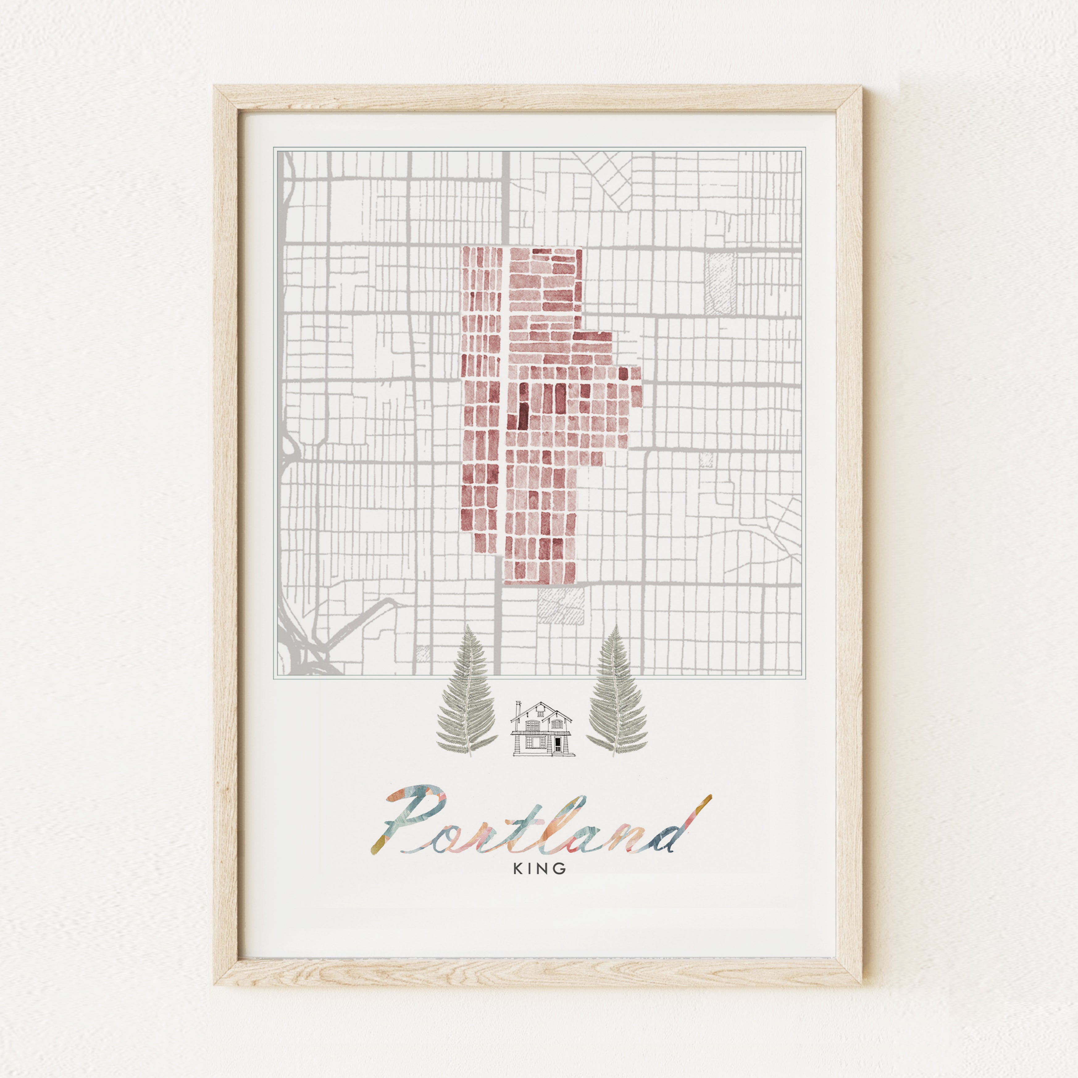 King PORTLAND Neighborhood Watercolor Map: PRINT