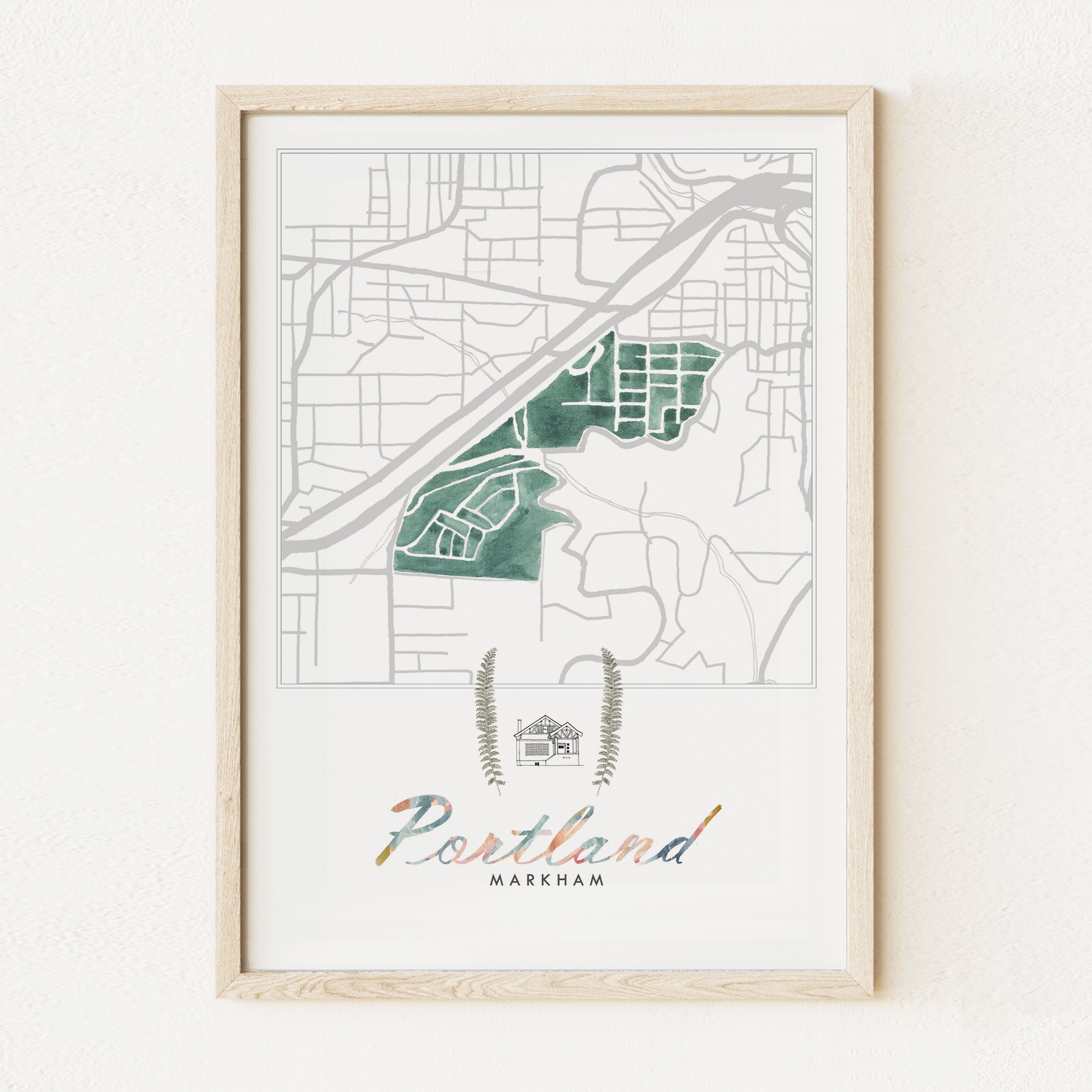 Markham PORTLAND Neighborhood Watercolor Map: PRINT