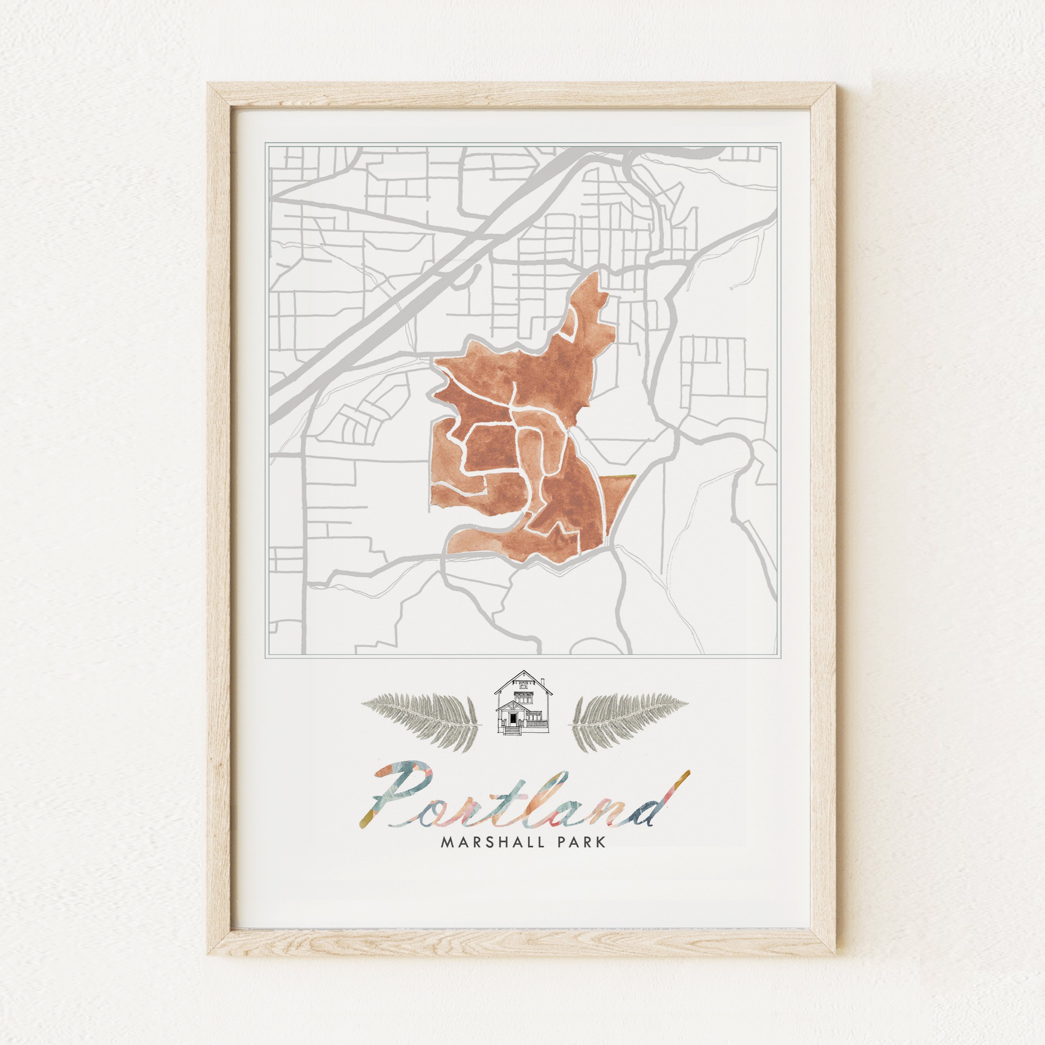 Marshall Park PORTLAND Neighborhood Watercolor Map: PRINT