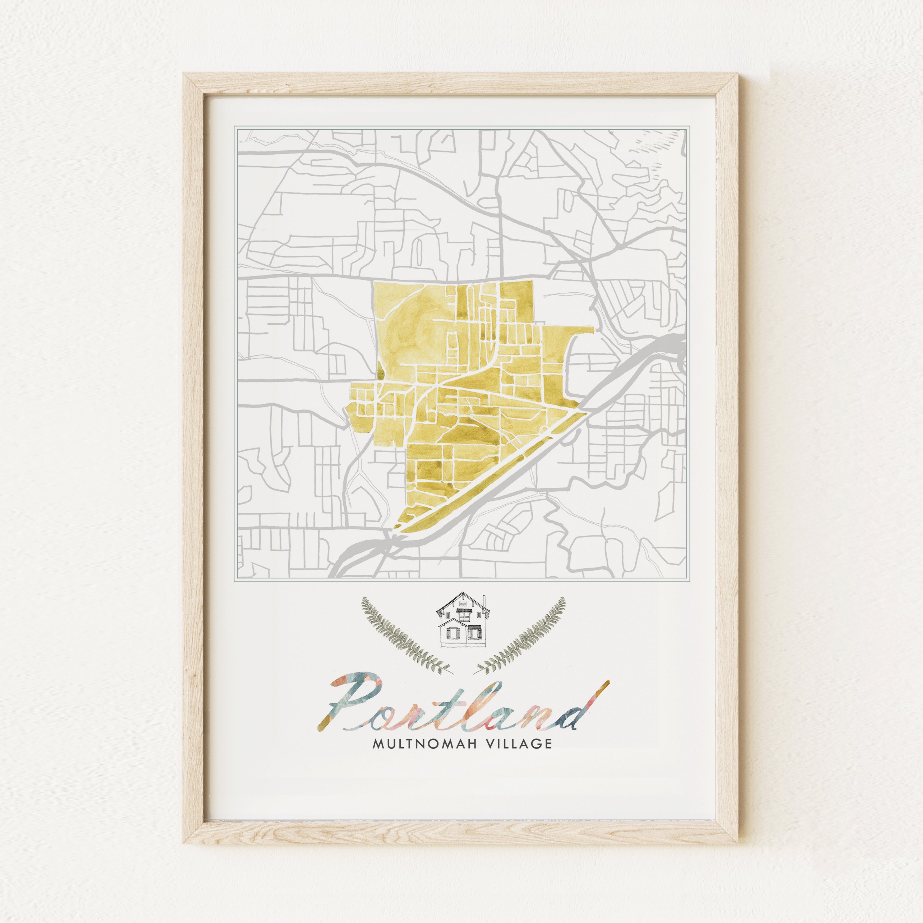 Multnomah Village PORTLAND Neighborhood Watercolor Map: PRINT
