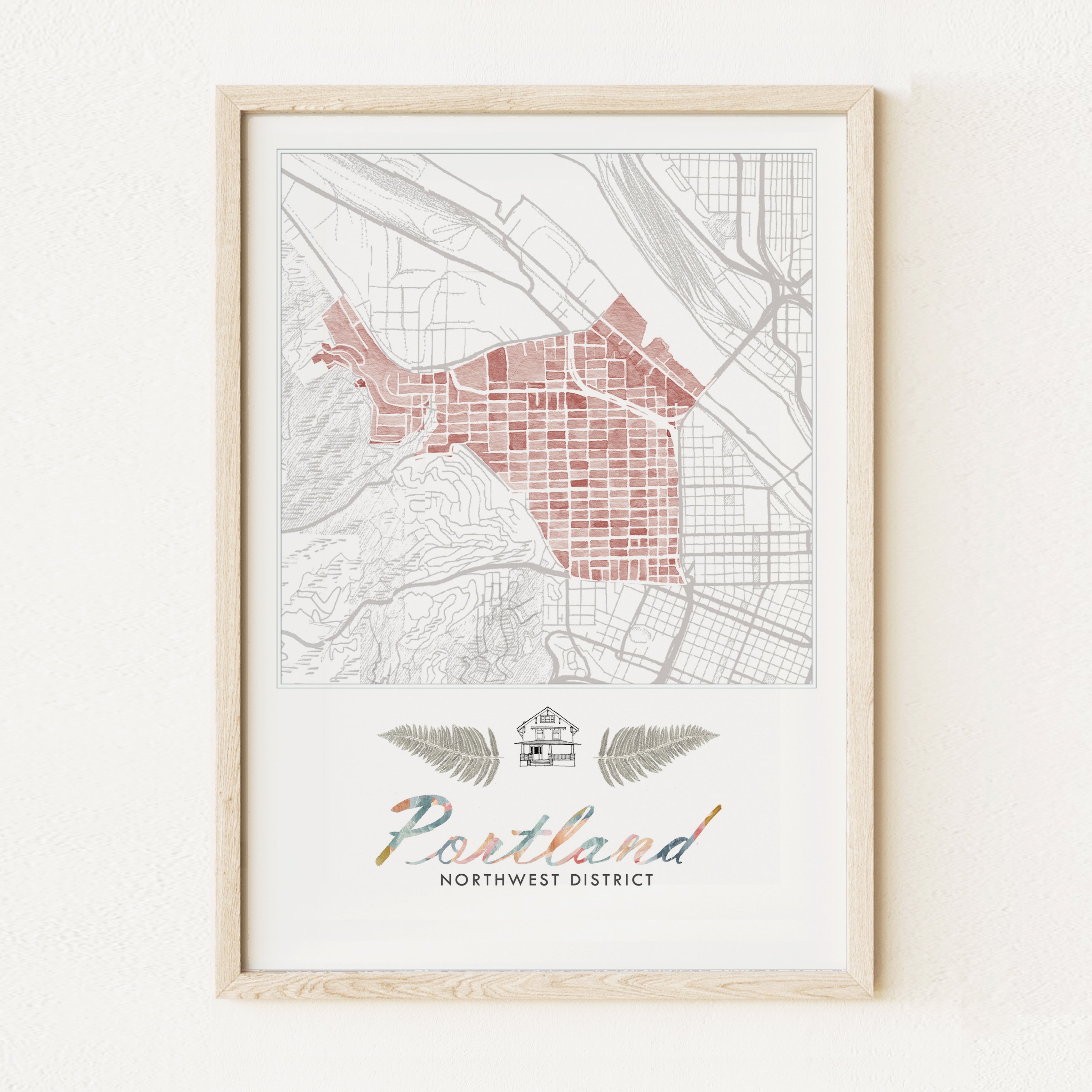 Northwest District PORTLAND Neighborhood Watercolor Map: PRINT