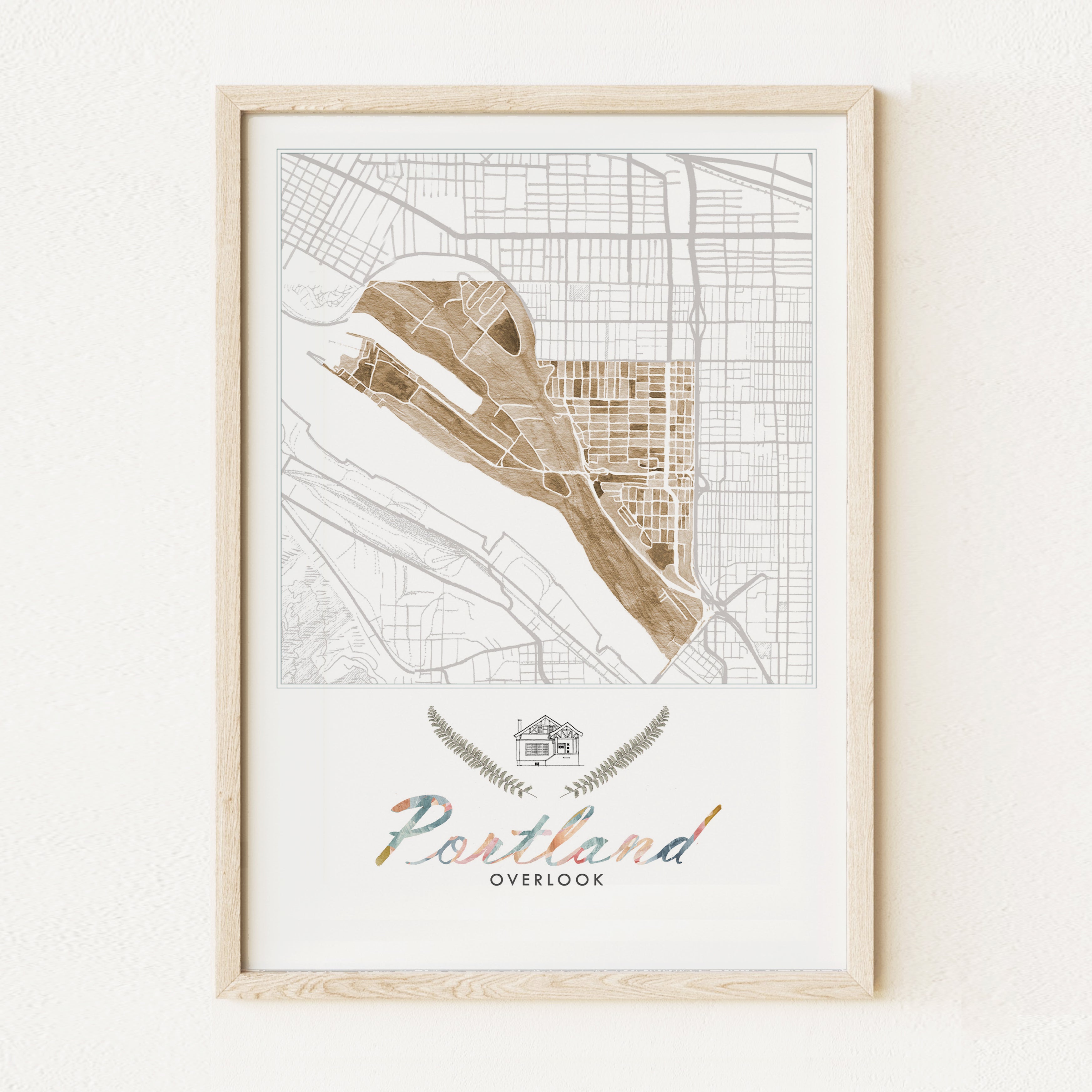 Overlook PORTLAND Neighborhood Watercolor Map: PRINT
